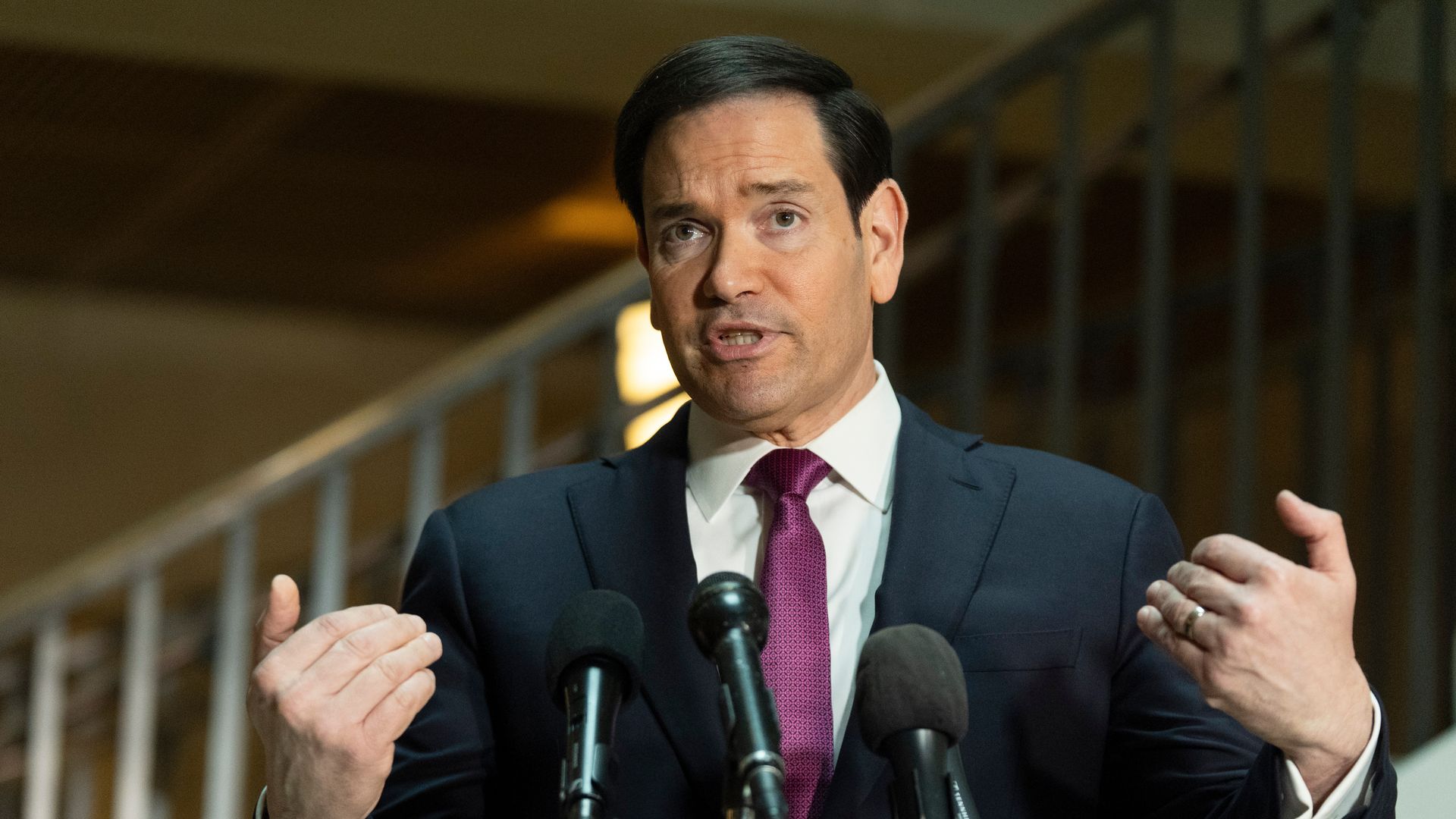 Secretary of State Marco Rubio speaks to reporters on Monday before briefing congressional leaders about Iran on Capitol Hill. Photo: Manuel Balce Ceneta/AP