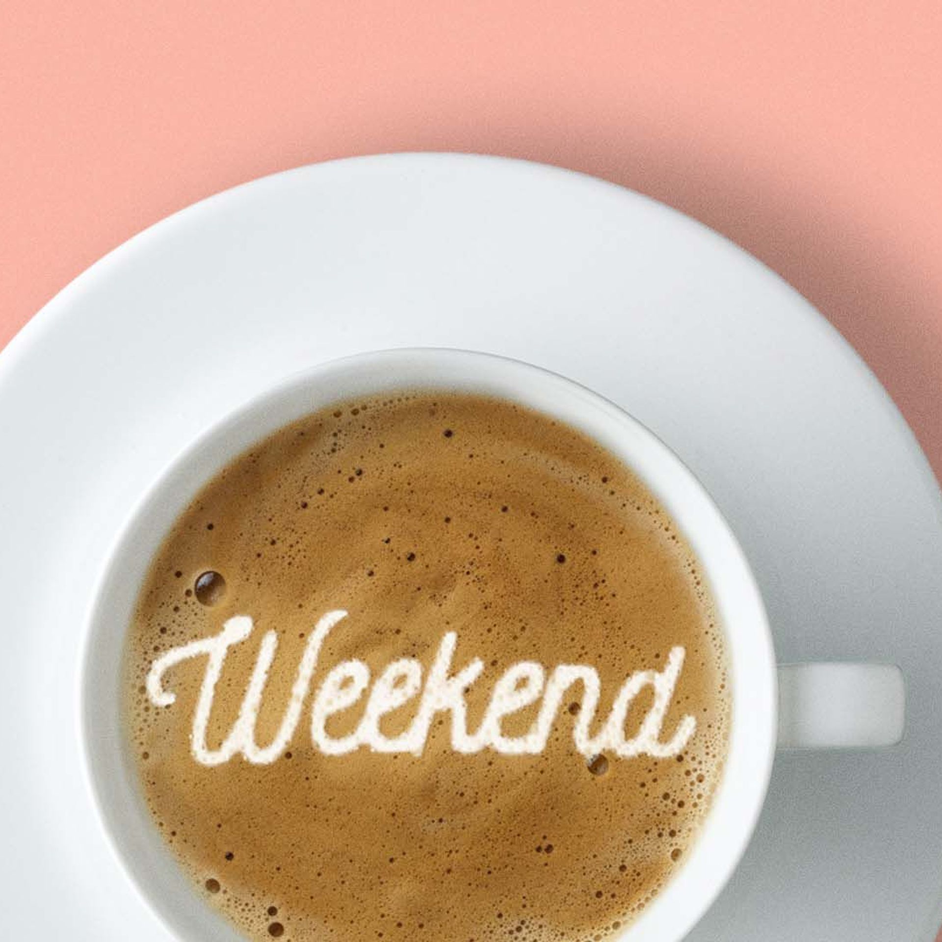 Illustration of a latte with "weekend" written in the foam.