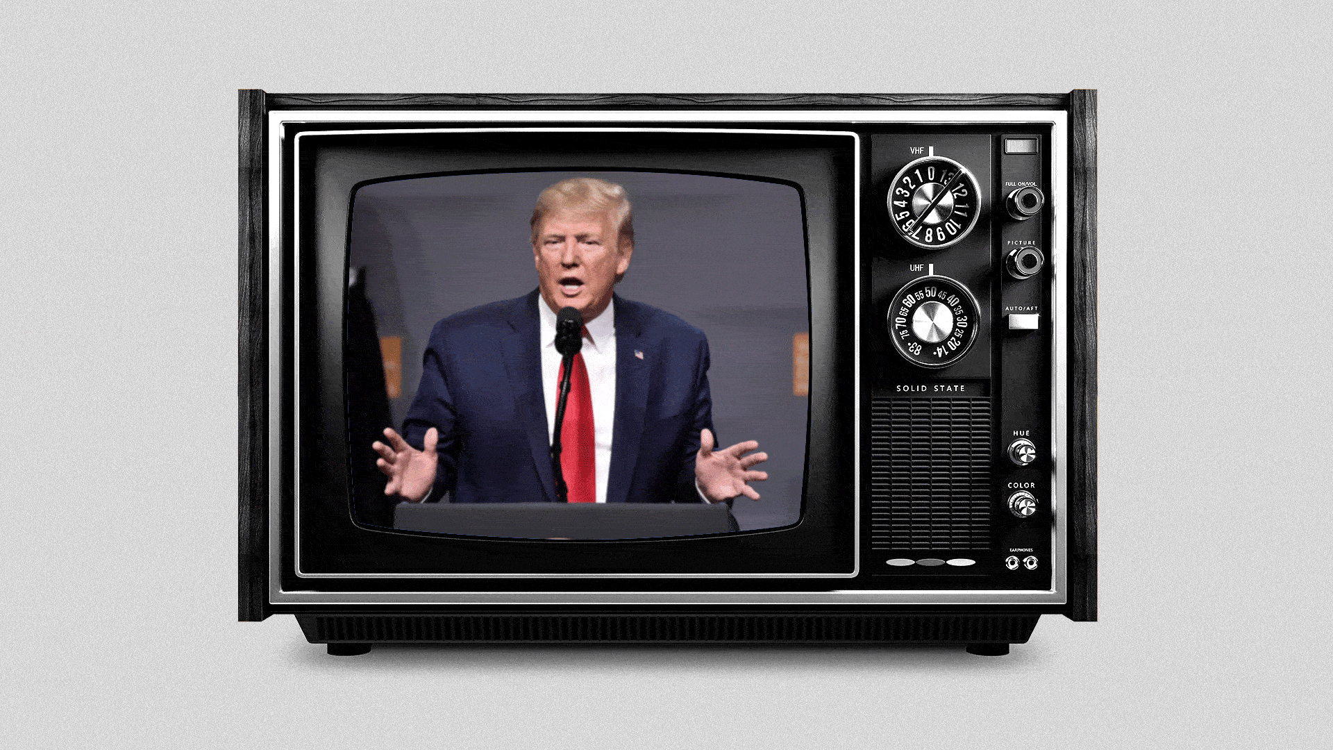A gif of President Trump seen through a television getting blurry.