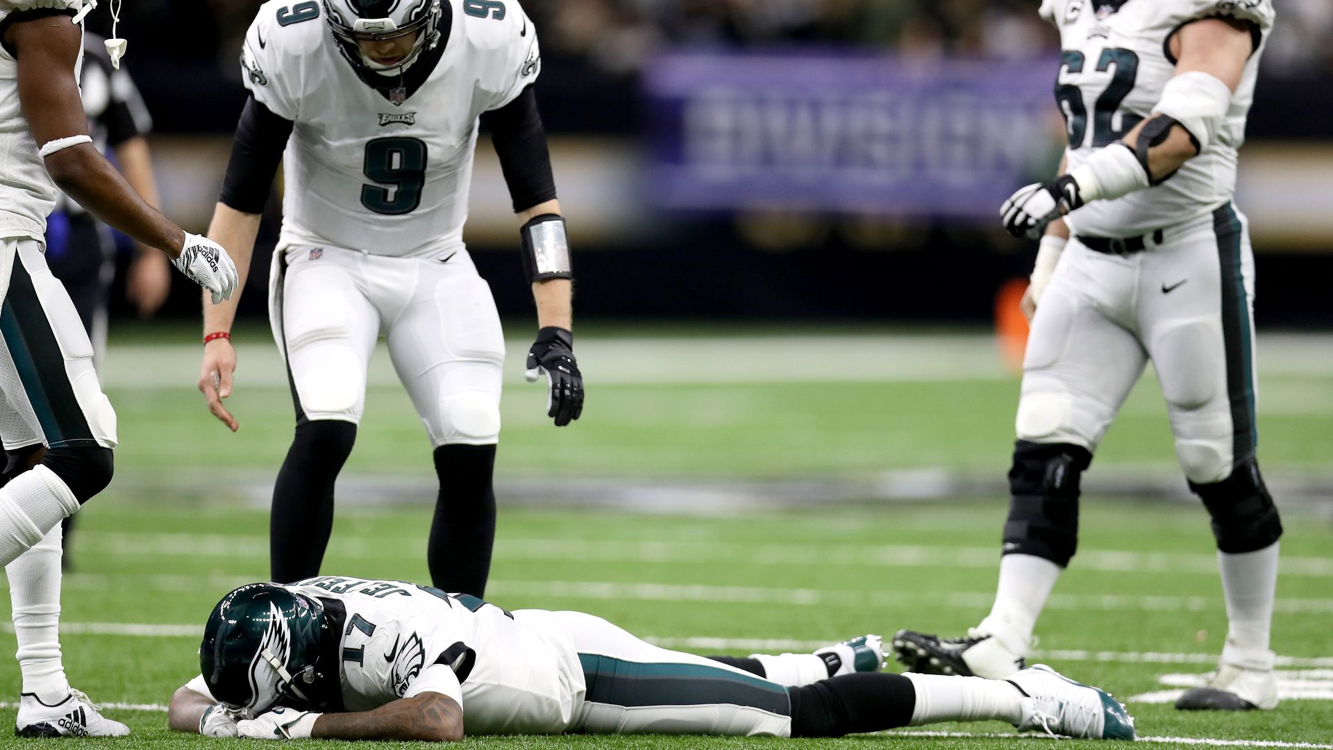 Nick Foles tries to console Alshon Jeffery after his dropped catch
