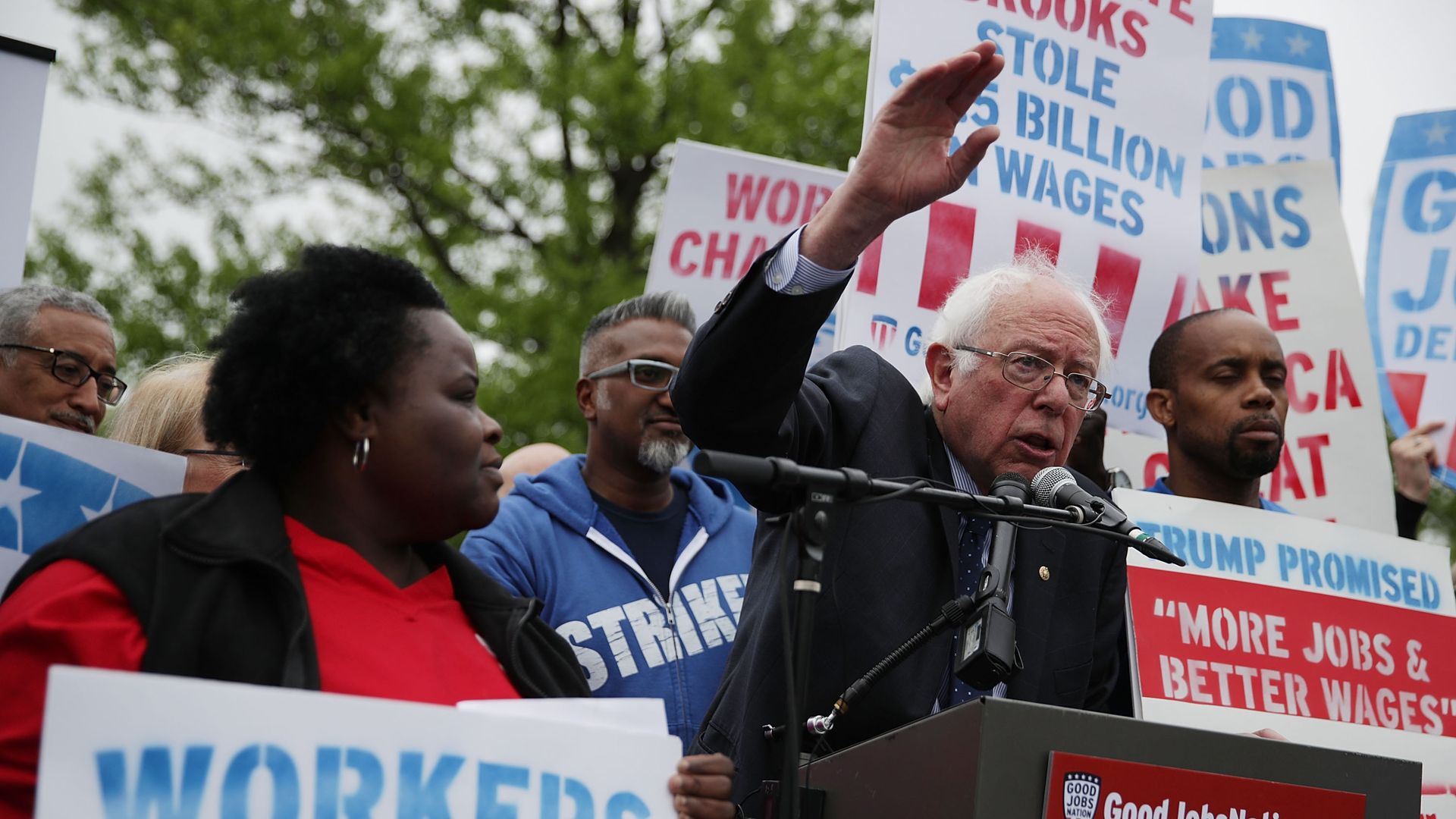 Sen. Bernie Sanders at a rally last year on Capitol Hill for a $15 minimum and rights to form unions. Photo: Alex Wong/Getty Images