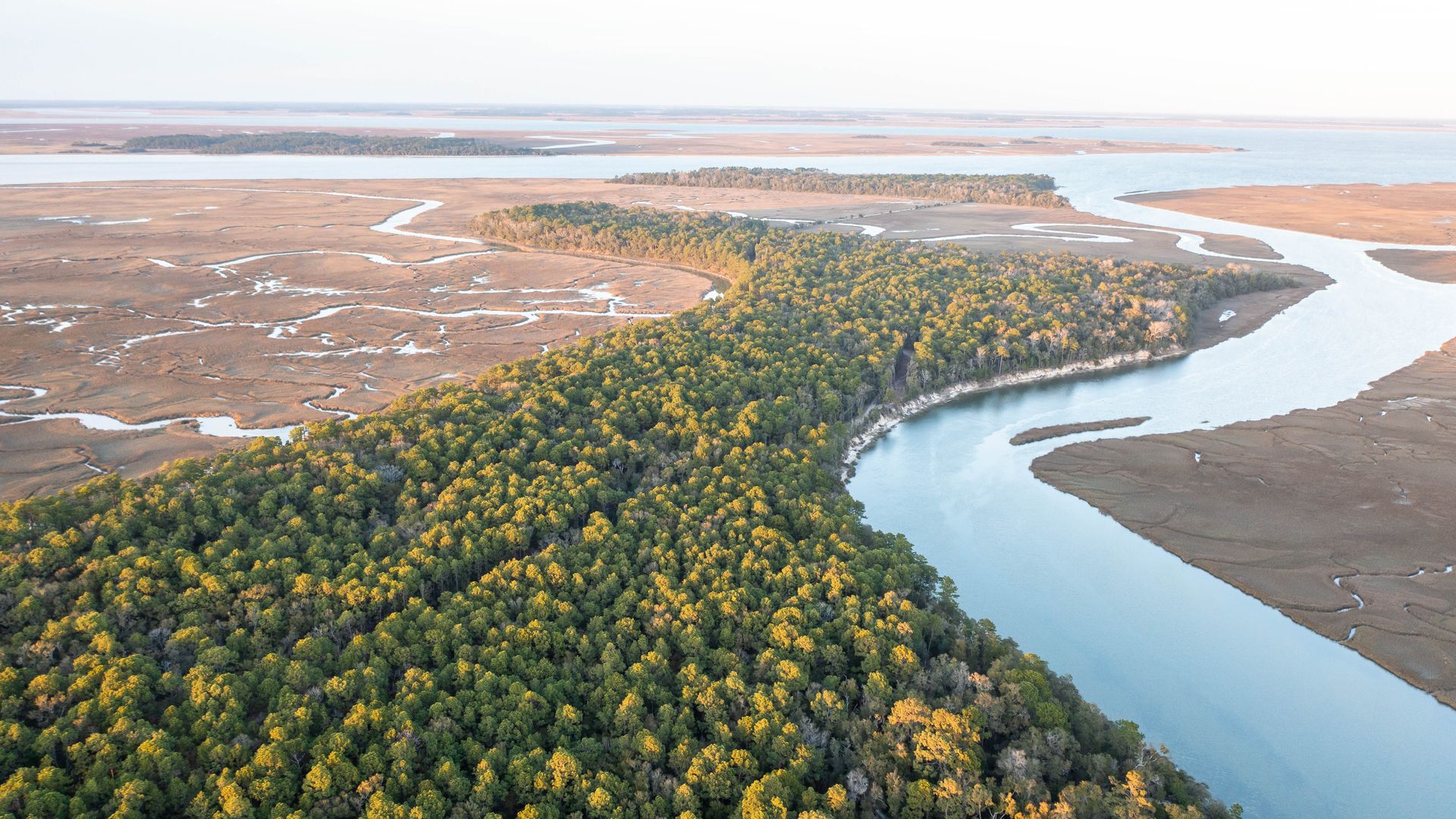 An aerial shot of Pine Island