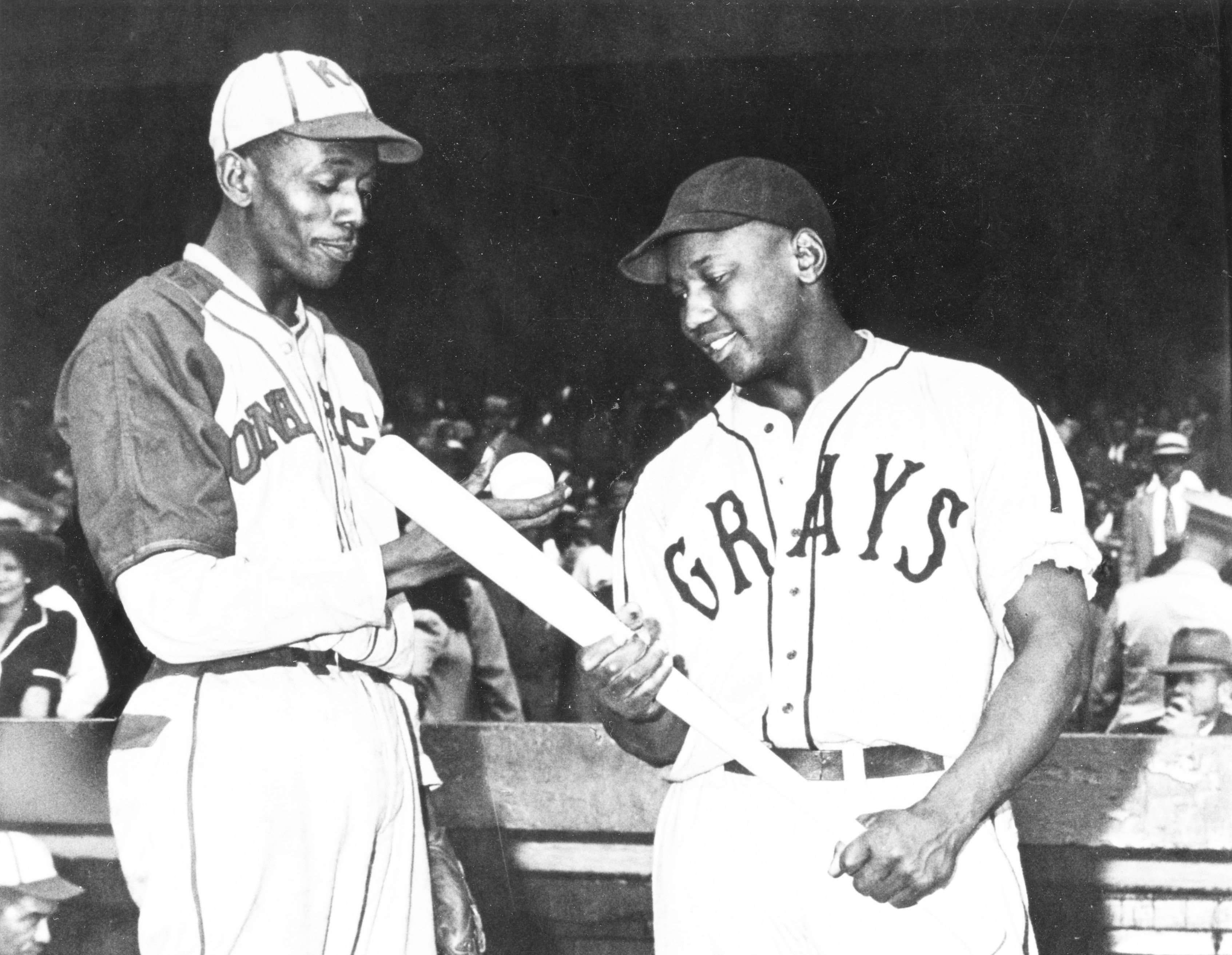 Josh Gibson of the Homestead Grays (right) with Satchel Paige before a game in Kansas City in 1941. 