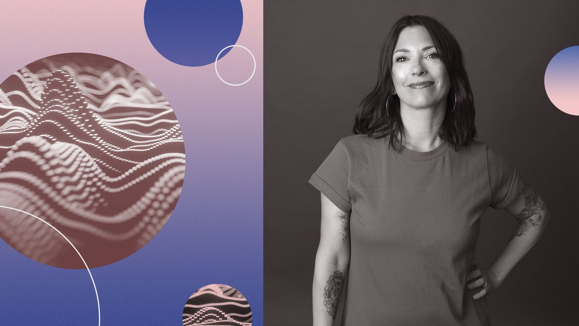 Photo illustration of Jessica Casano-Antonellis with abstract shapes.