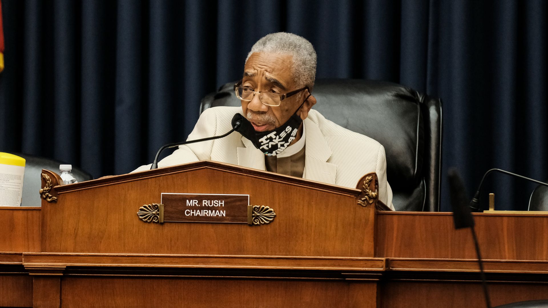 Photo of Bobby Rush speaking from his seat as chairman of the committee