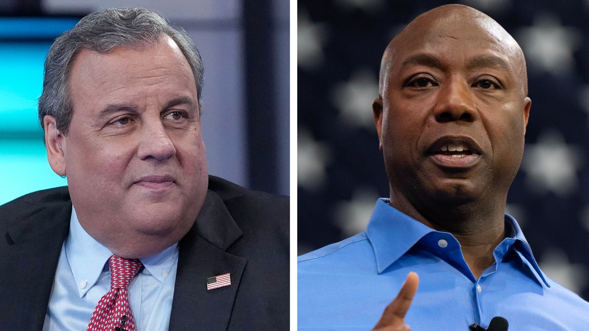 Combination images of Republican presidential candidates Chris Christie (L) and Tim Scott.