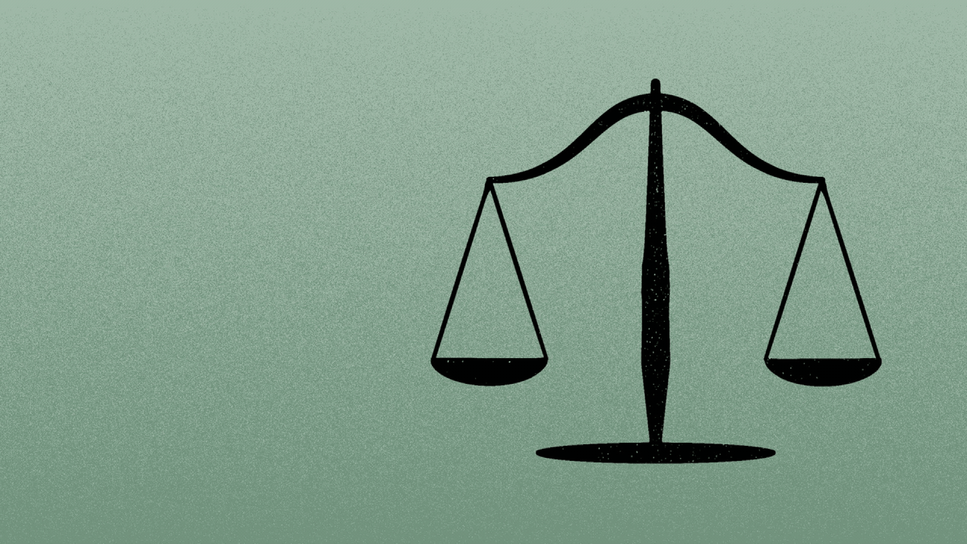 Illustration of a silhouetted scales of justice, with the plates moving up and down.