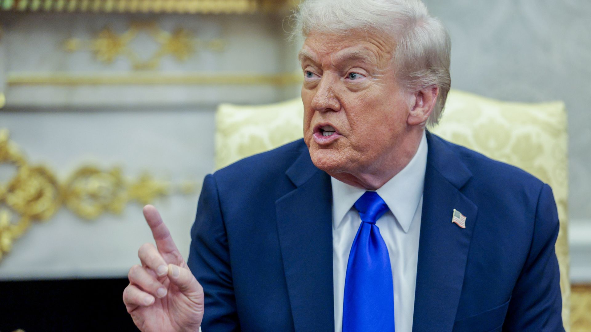 US President Donald Trump during a meeting with Mark Carney, Canada's prime minister, not pictured, in the Oval Office of the White House in Washington, DC, US, on Tuesday, Oct. 7, 2025.