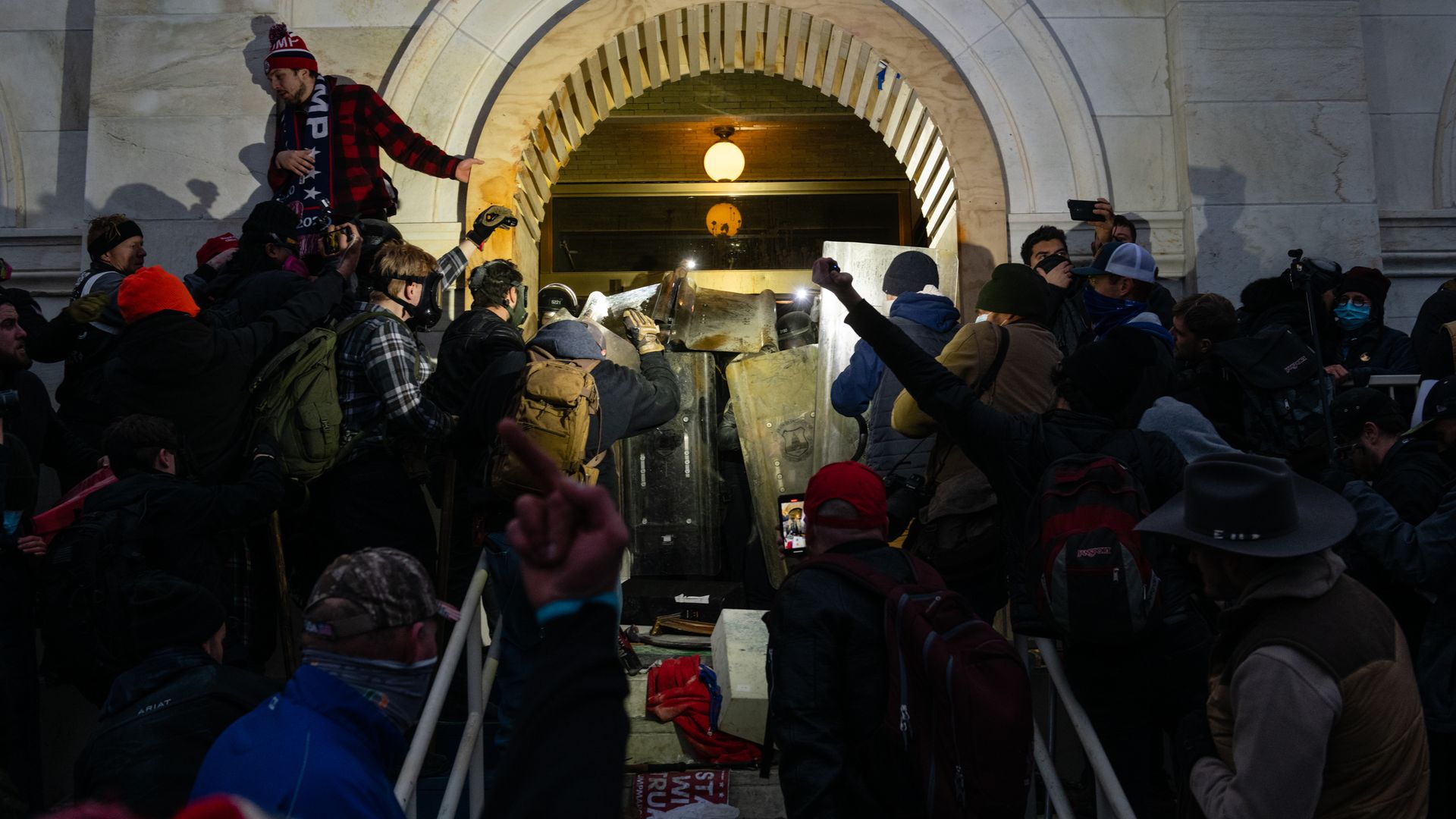 Rioters attempting to push past police to get inside the U.S. Capitol on Jan. 6, 2021.