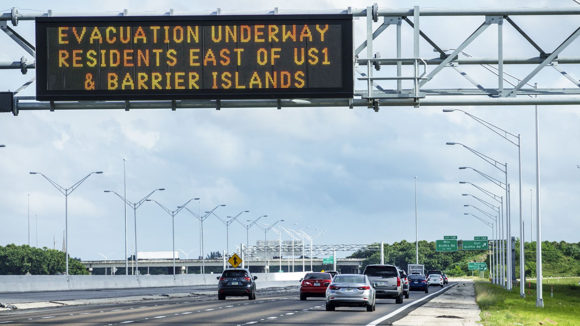 Miami Beach, Hurricane Irma Evacuation highway signs. (Photo by: Jeffrey Greenberg/Universal Images Group via Getty Images)