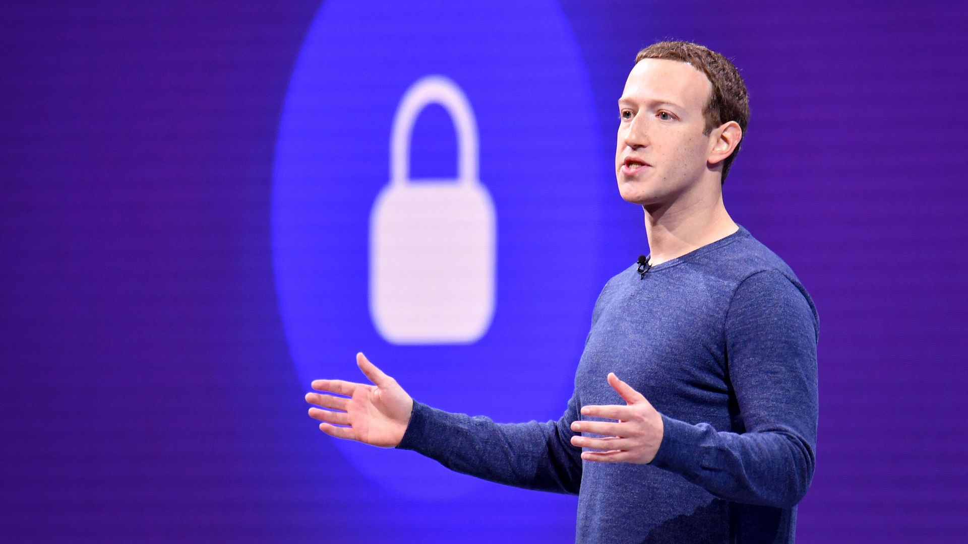 Facebook CEO Mark Zuckerberg speaking at the annual F8 Summit