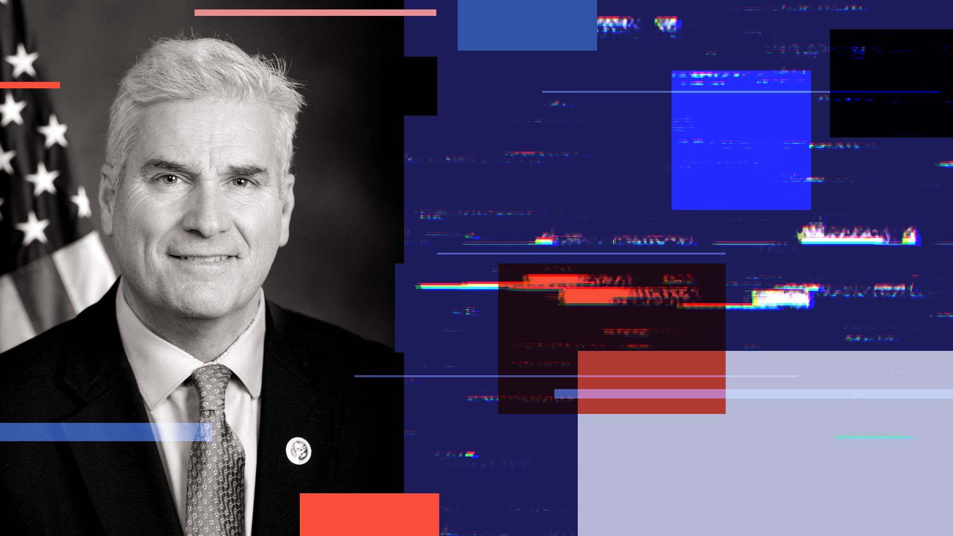 Photo illustration of Rep. Tom Emmer with abstract shapes.