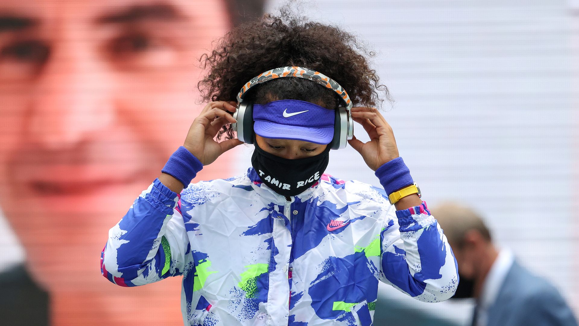  Naomi Osaka of Japan walks on court before her Women's Singles final match against Victoria Azarenka of Belarus in the US Open at the USTA Billie Jean King National Tennis Center in  New York City.