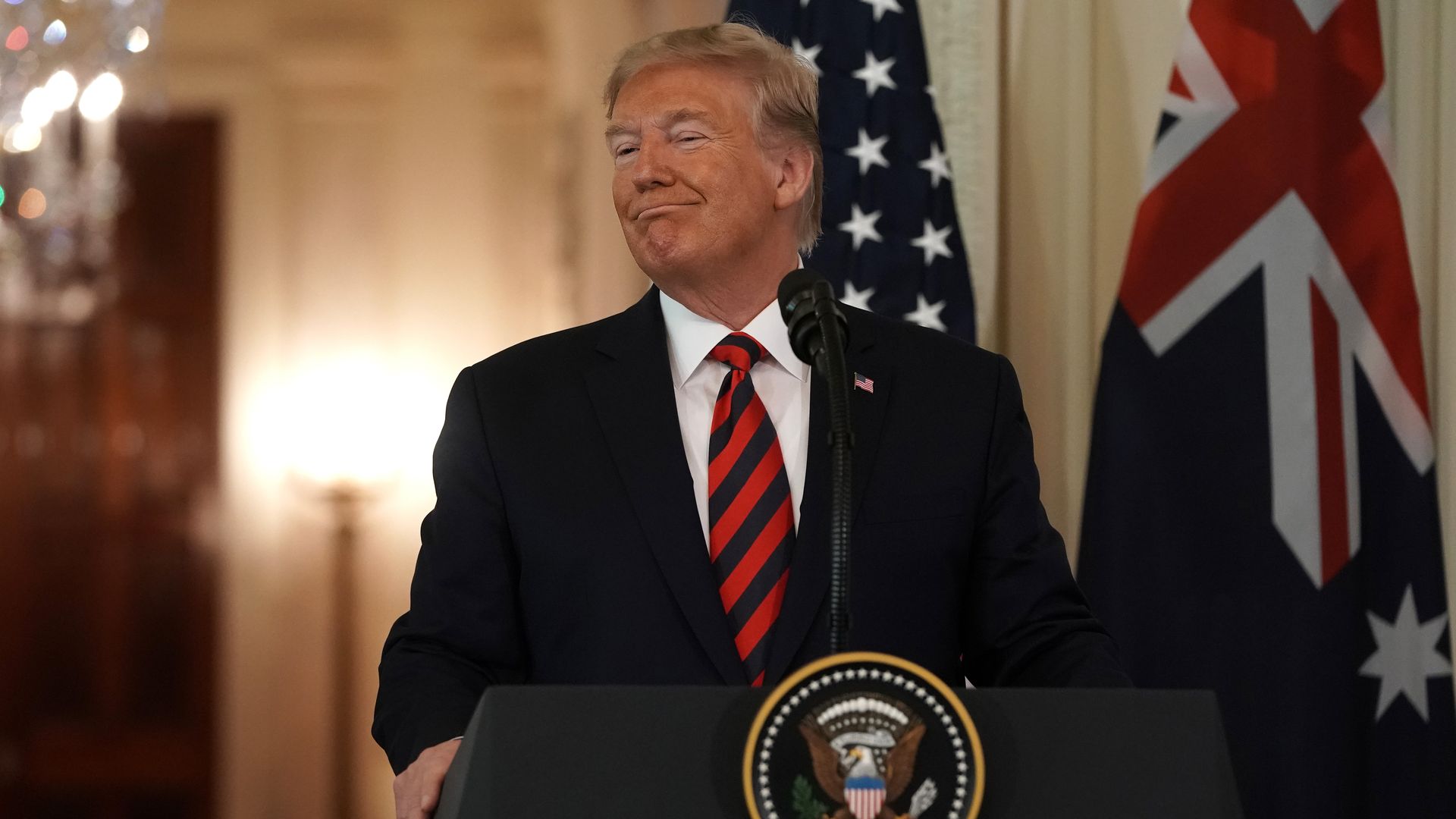 President Donald Trump participates in a joint news conference with Australian Prime Minister Scott Morrison in the East Room of the White House September 20