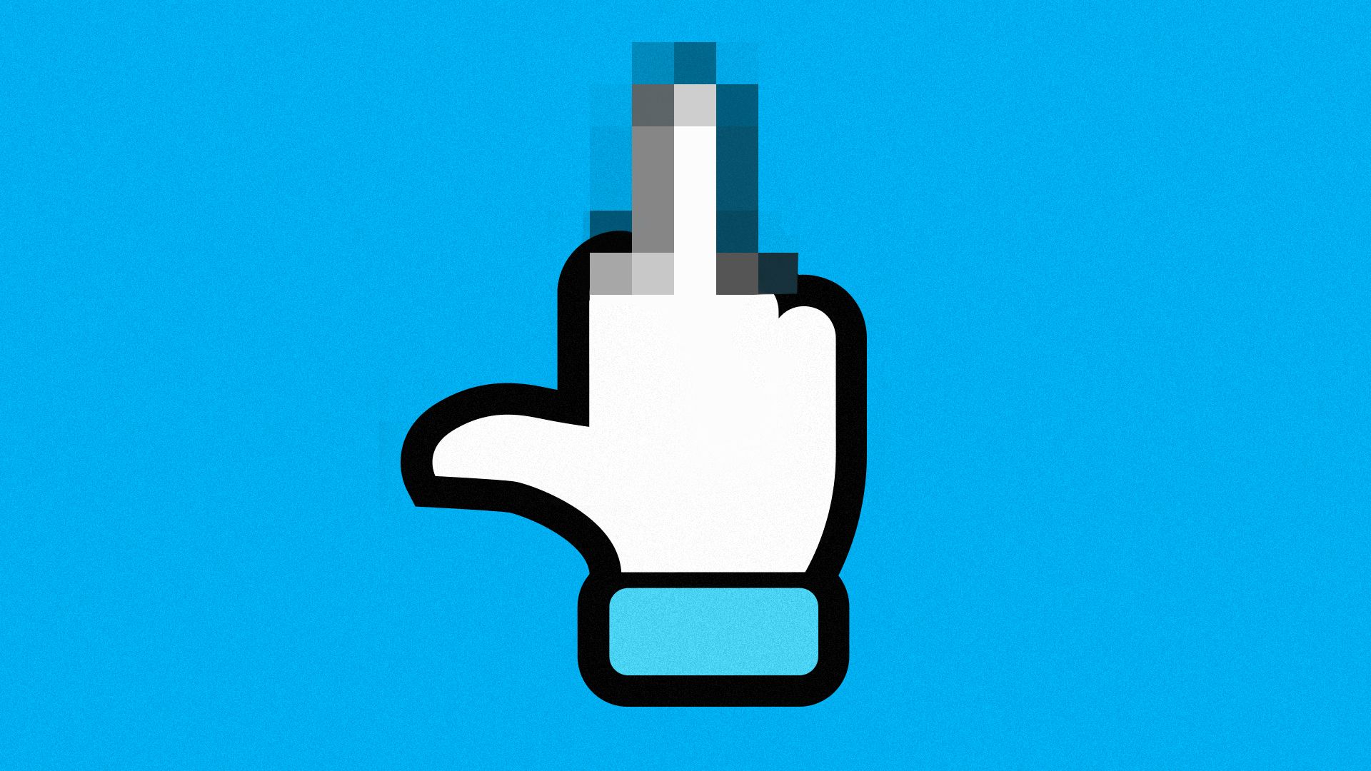 Illustration of a thumbs up icon with a pixelated middle finger.