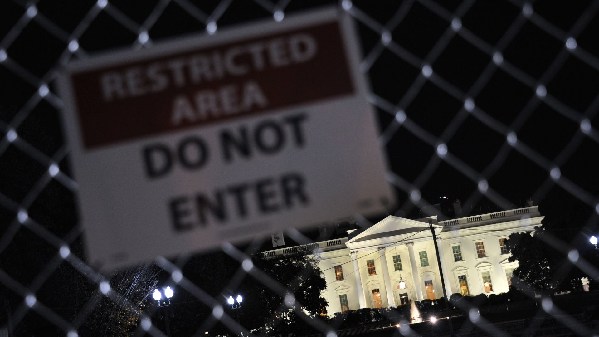 White House with a restricted area sign
