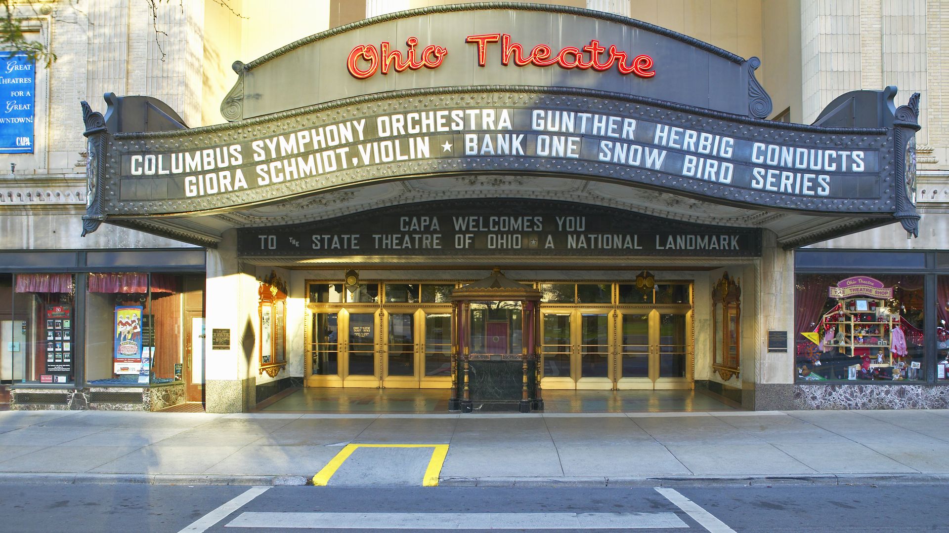 The exterior marquee of the Ohio Theatre.