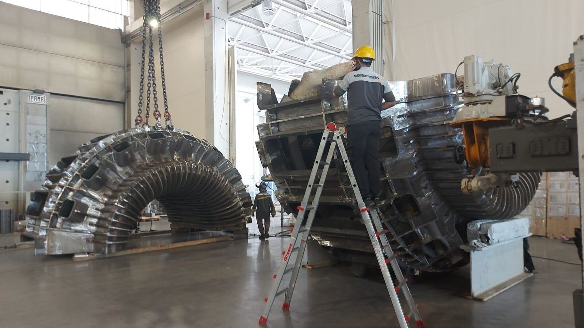 Commonwealth Fusion Systems' vacuum vessel, cut in half, at a facility.