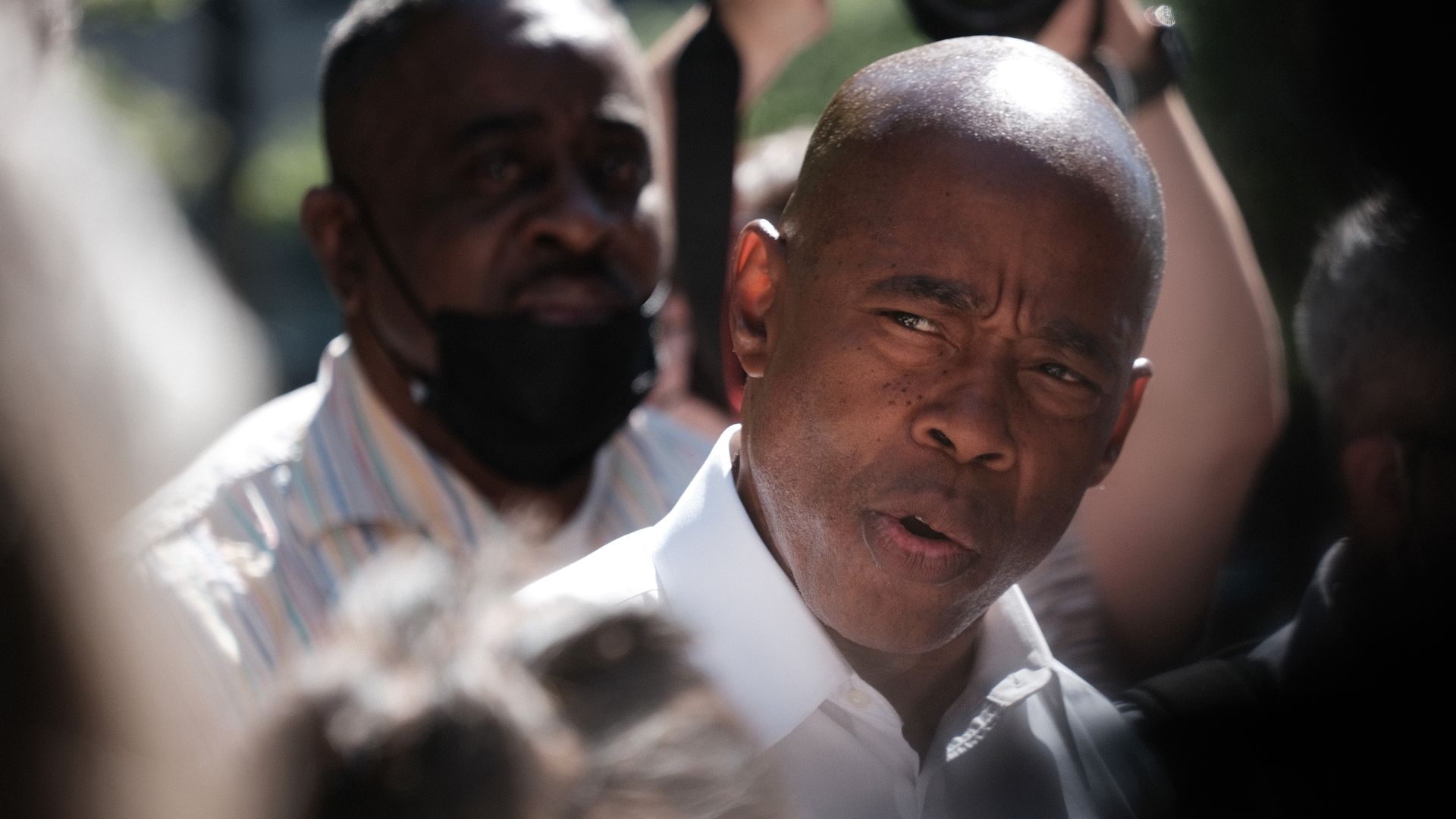Brooklyn Borough President Eric Adams speaks to the media on June 24, 2021 in New York City.