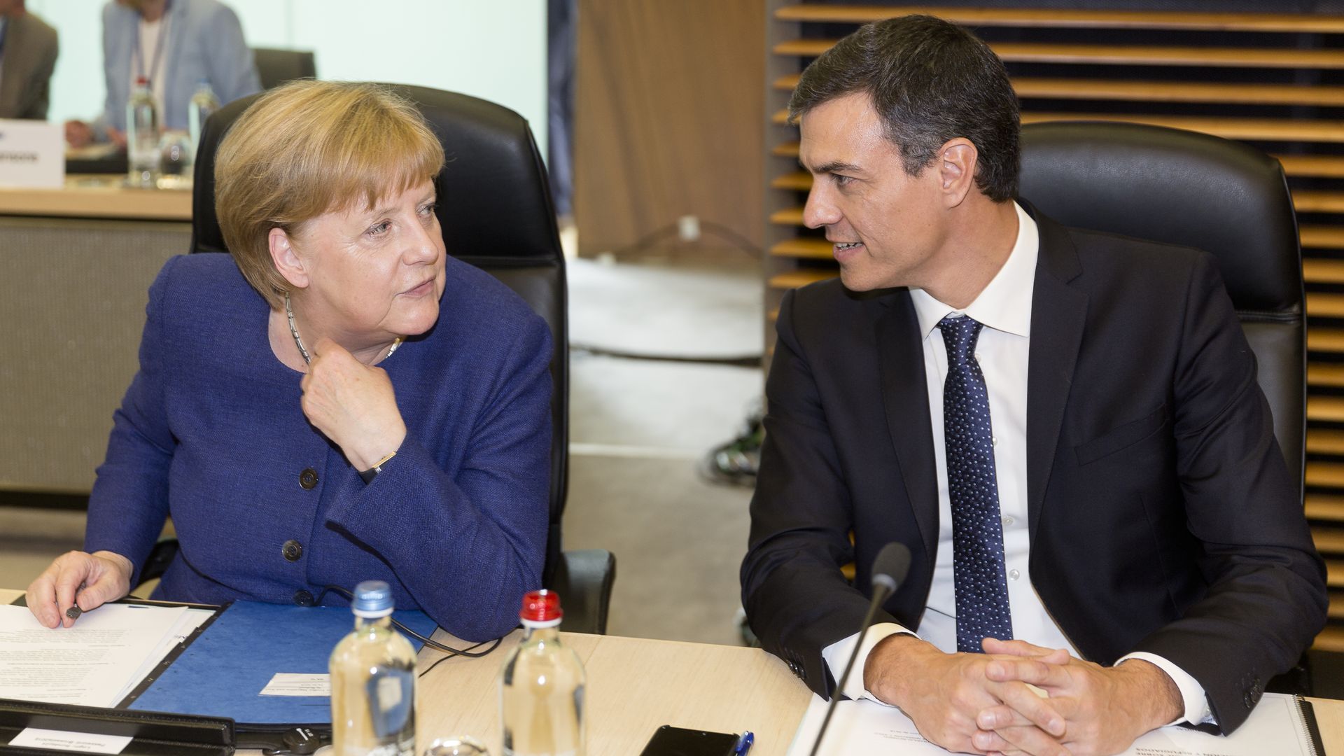 German Chancellor Angela Merkel and Spanish Prime Minister Pedro Sanchez at a meeting on migration and asylum issues in Brussels, Belgium. Photo: Thierry Monasse/Getty Images