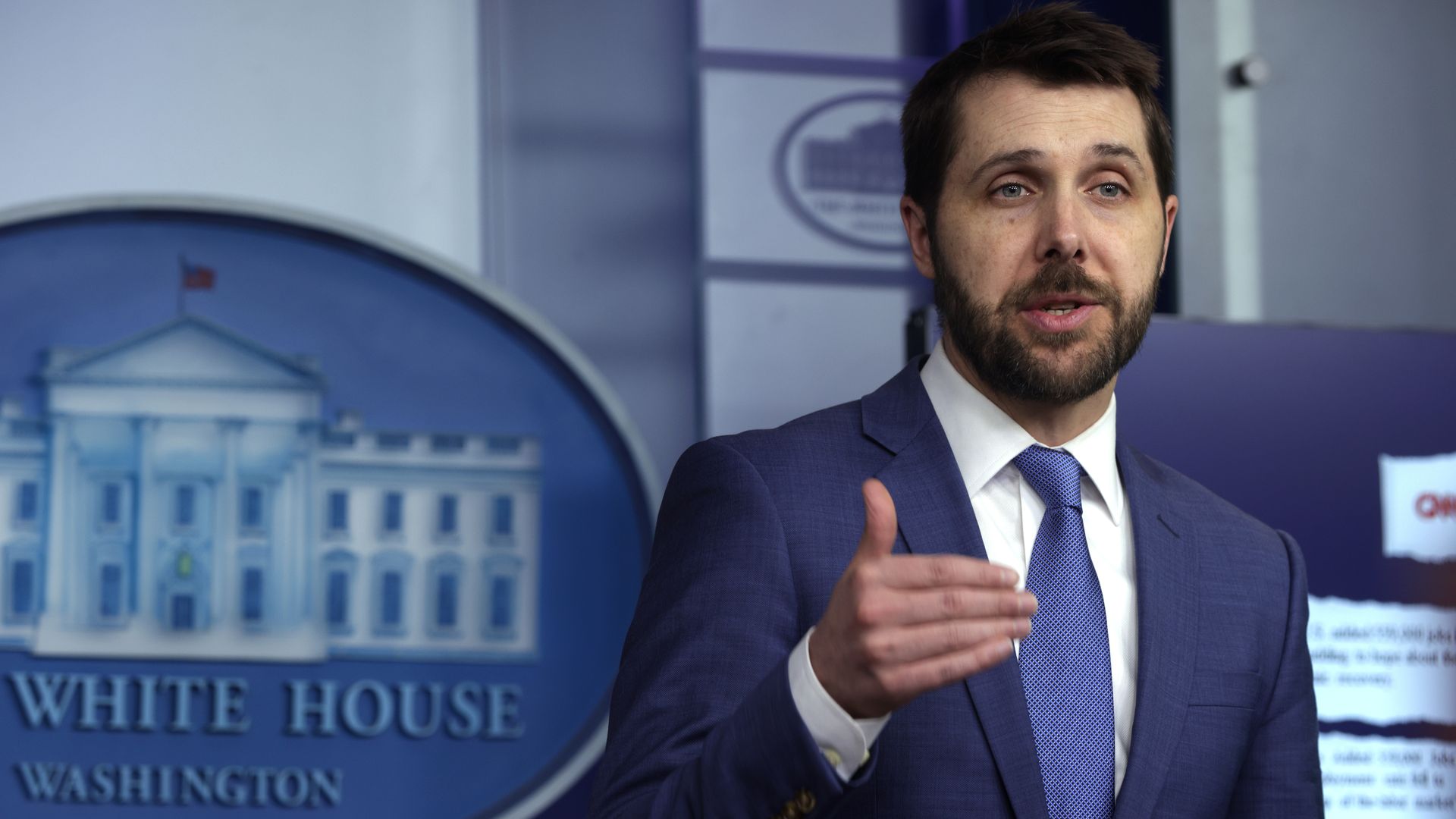 National Economic Council Director Brian Deese is seen speaking at the White House.