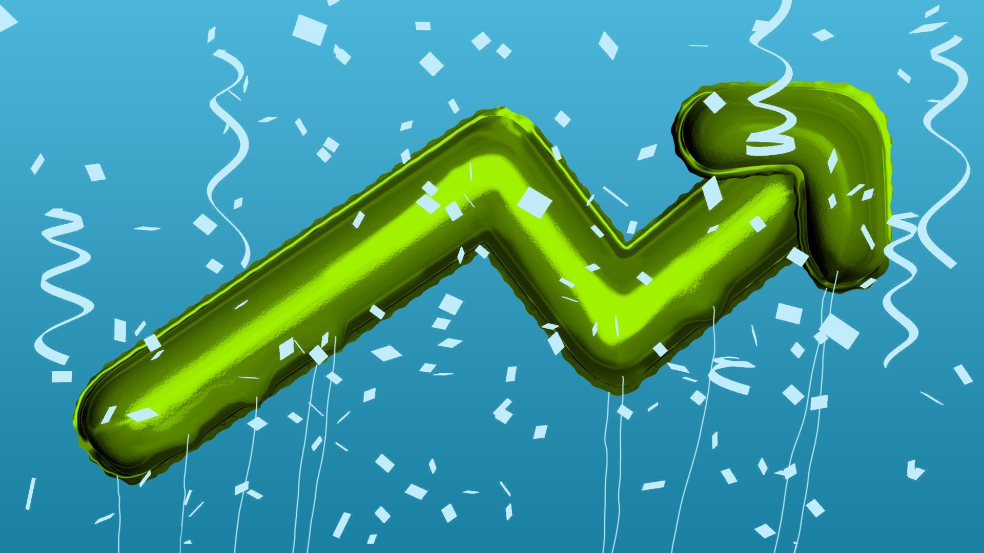 Illustration of a giant balloon float shaped like an upward trending arrow