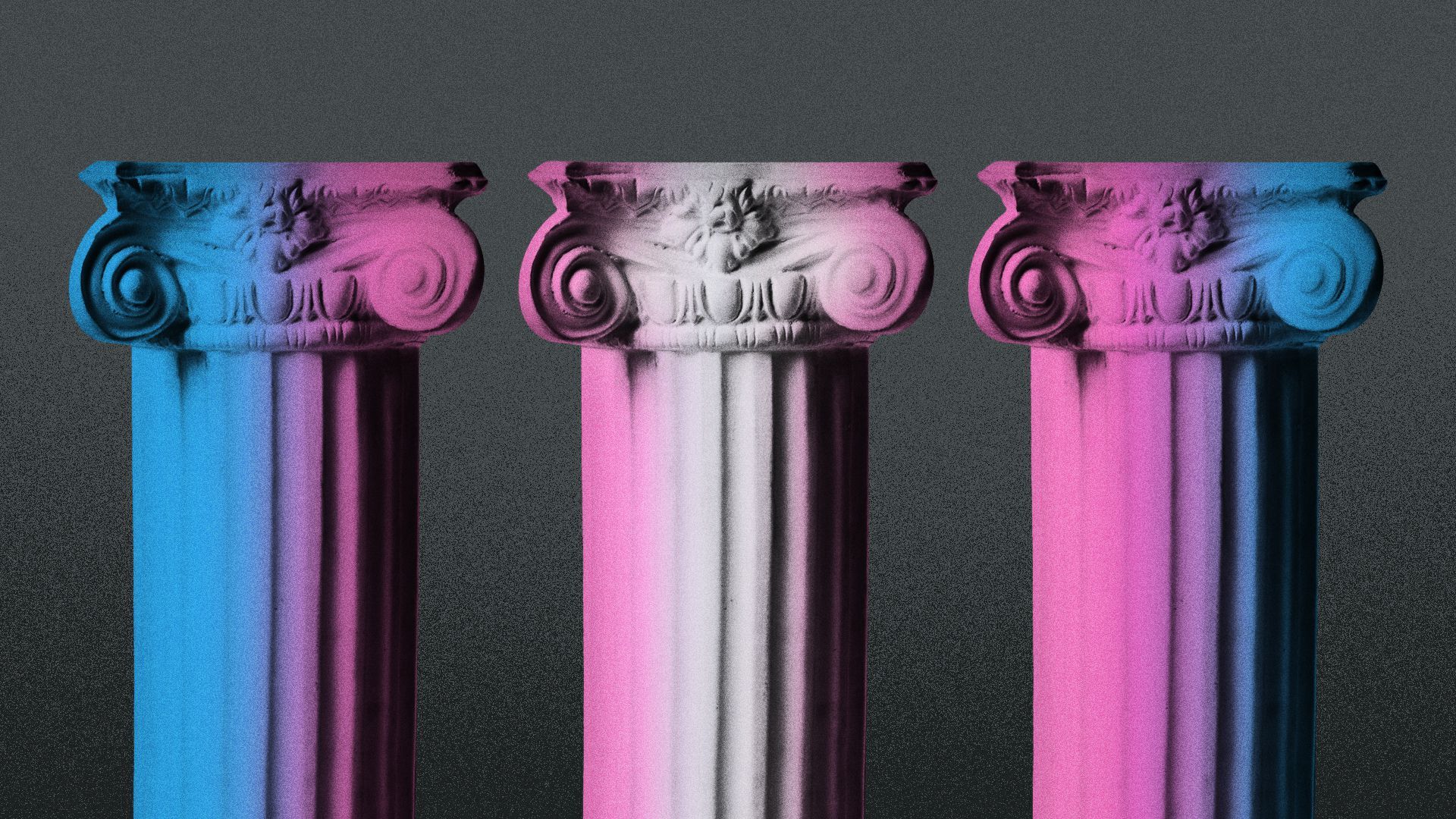 Illustration of columns in the colors of the transgender pride flag. 