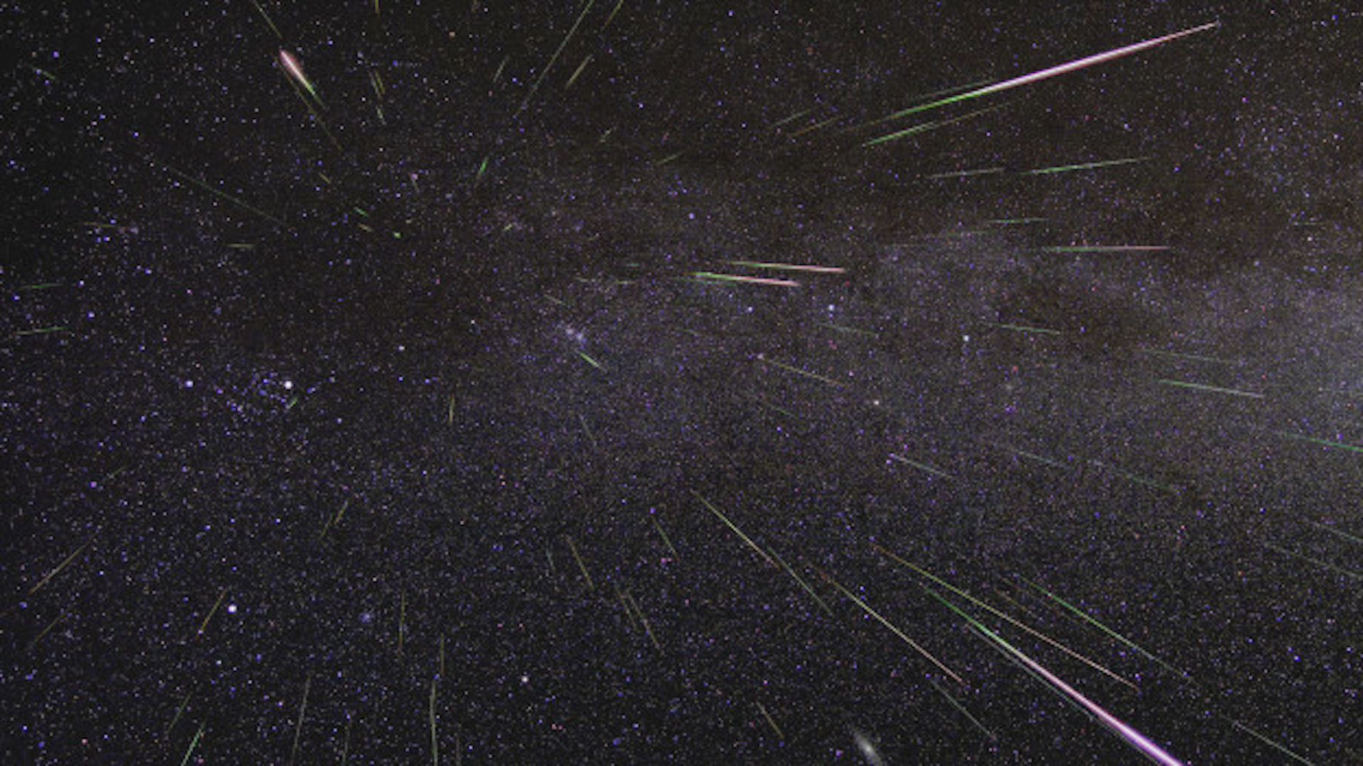 A time lapse of meteors streaking through the sky.