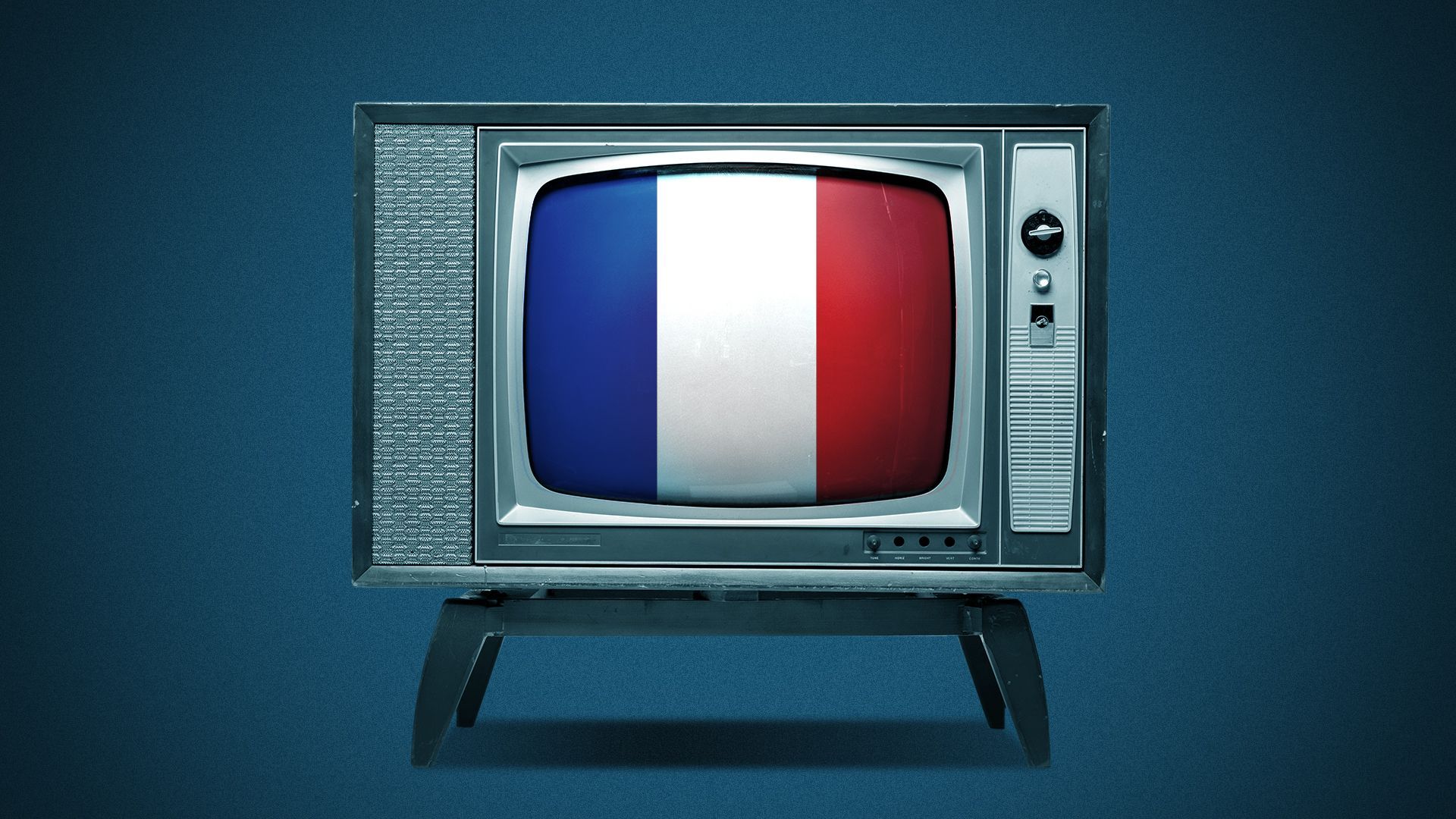 Illustration of a television with the French flag on its screen.