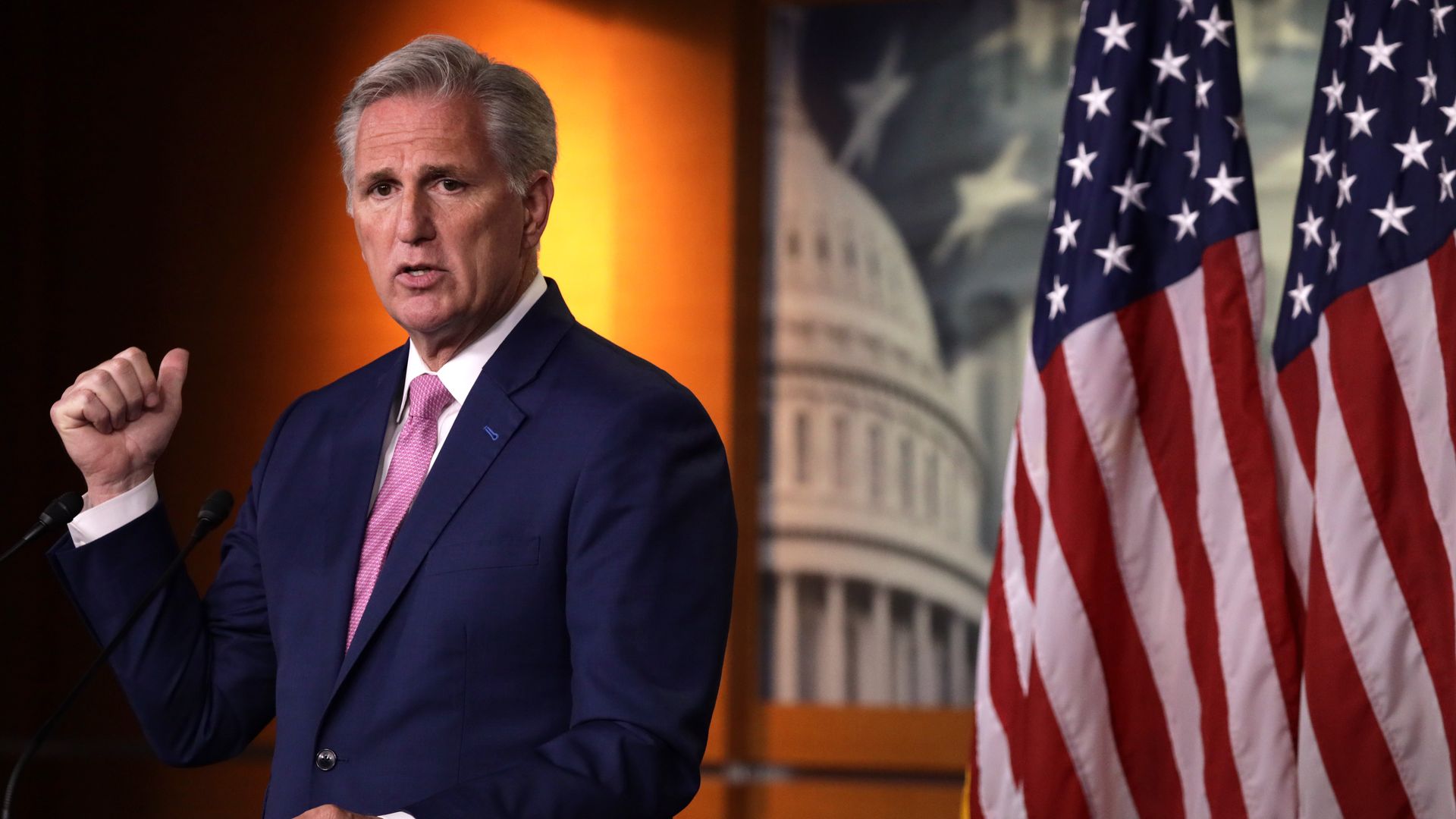 U.S. House Minority Leader Rep. Kevin McCarthy (R-CA) speaks during a weekly news conference May 28, 2020 on Capitol Hill in Washington, DC