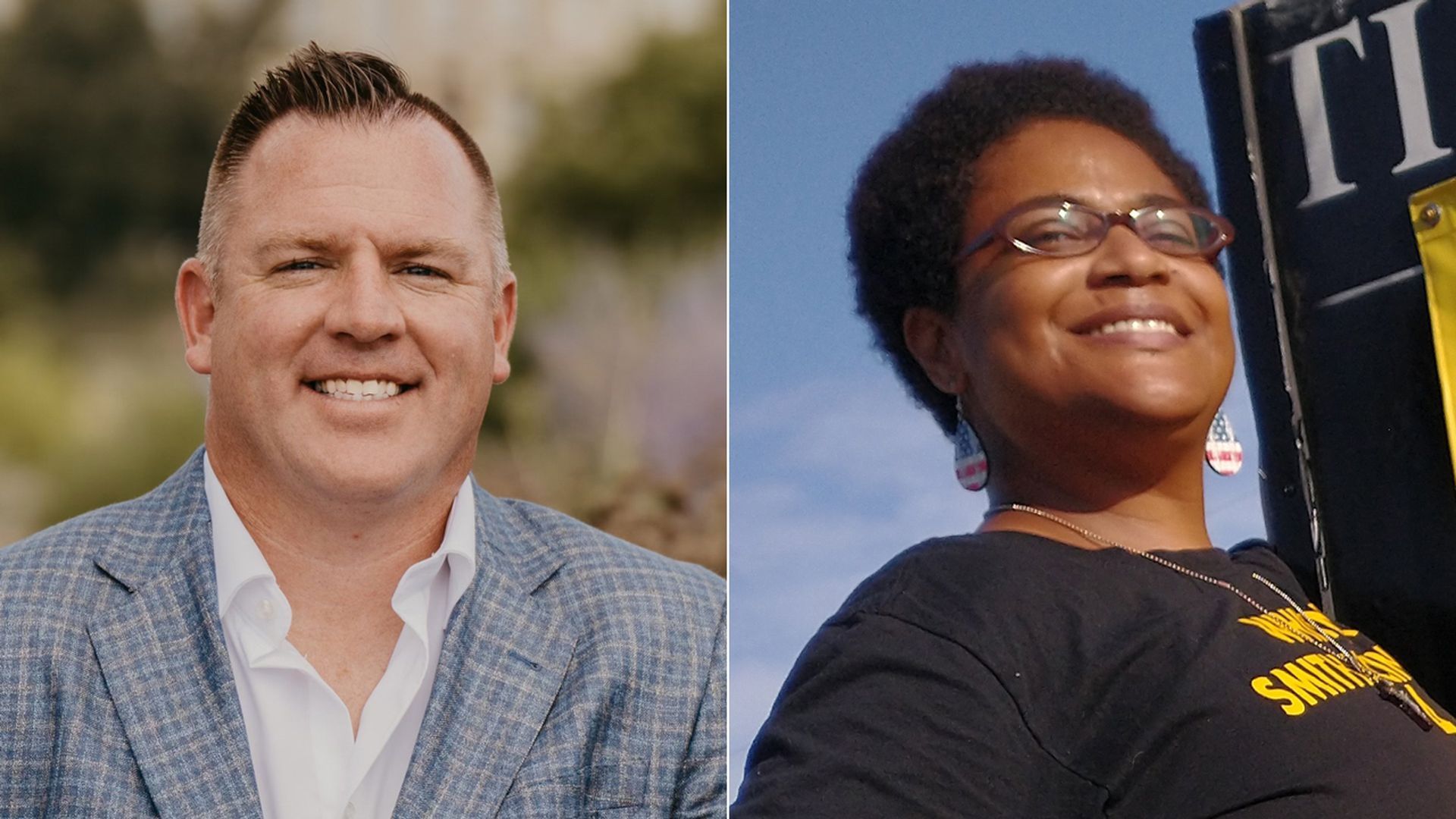 Candidates JC Ruddy and Whitney Smith McIntosh, who are running for school boards in Iowa.