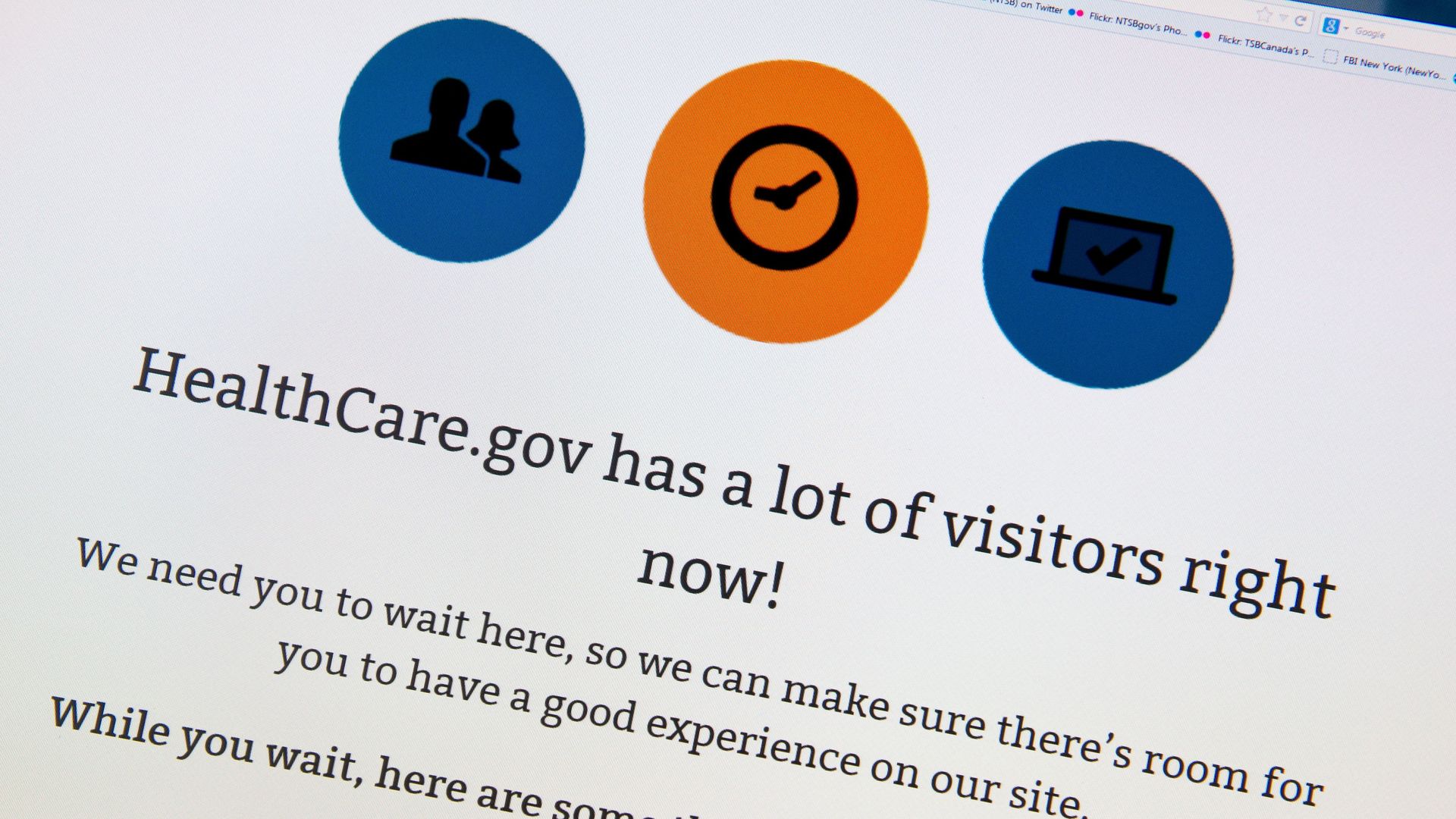 A photo of a screen showing that healthcare.gov has a lot of visitors
