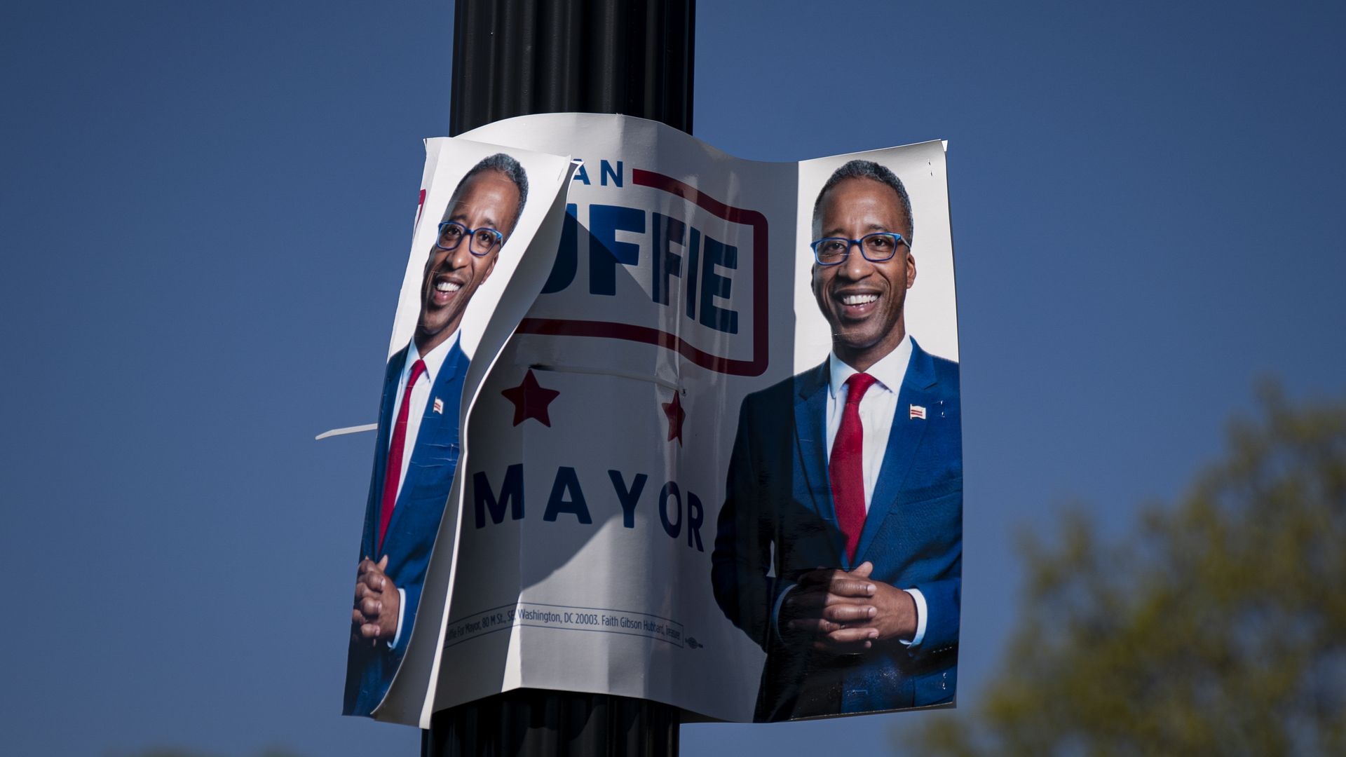 A Kenyan McDuffie campaign sign on a lamppost 