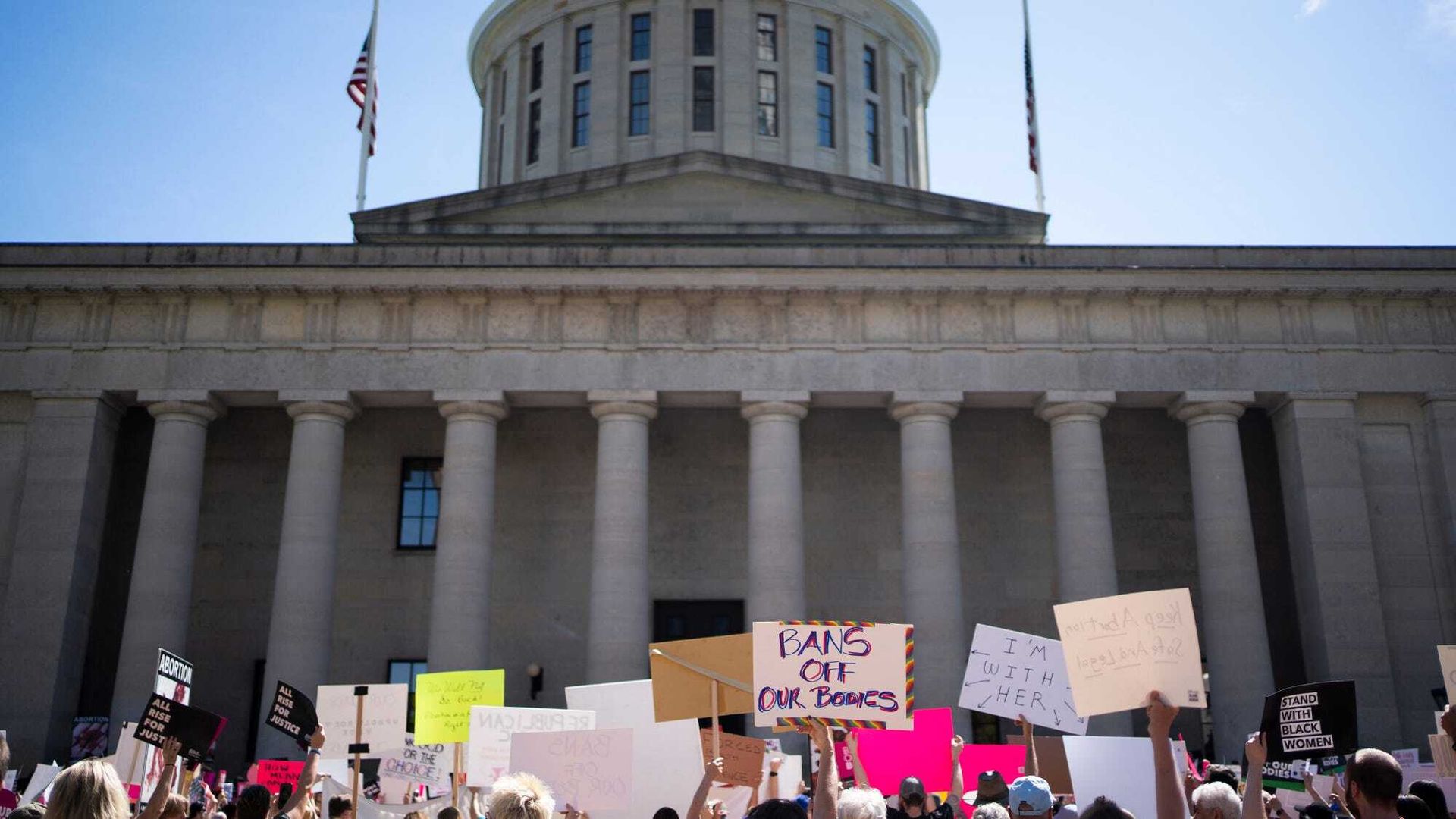 Protesters outside the Ohio Statehouse. 