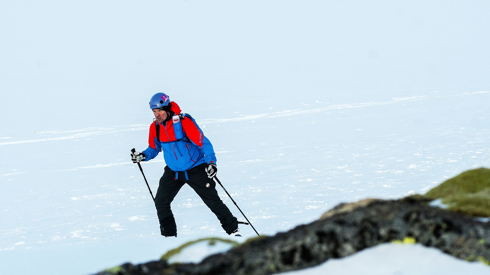 A contestant in a ski mountaineering race.