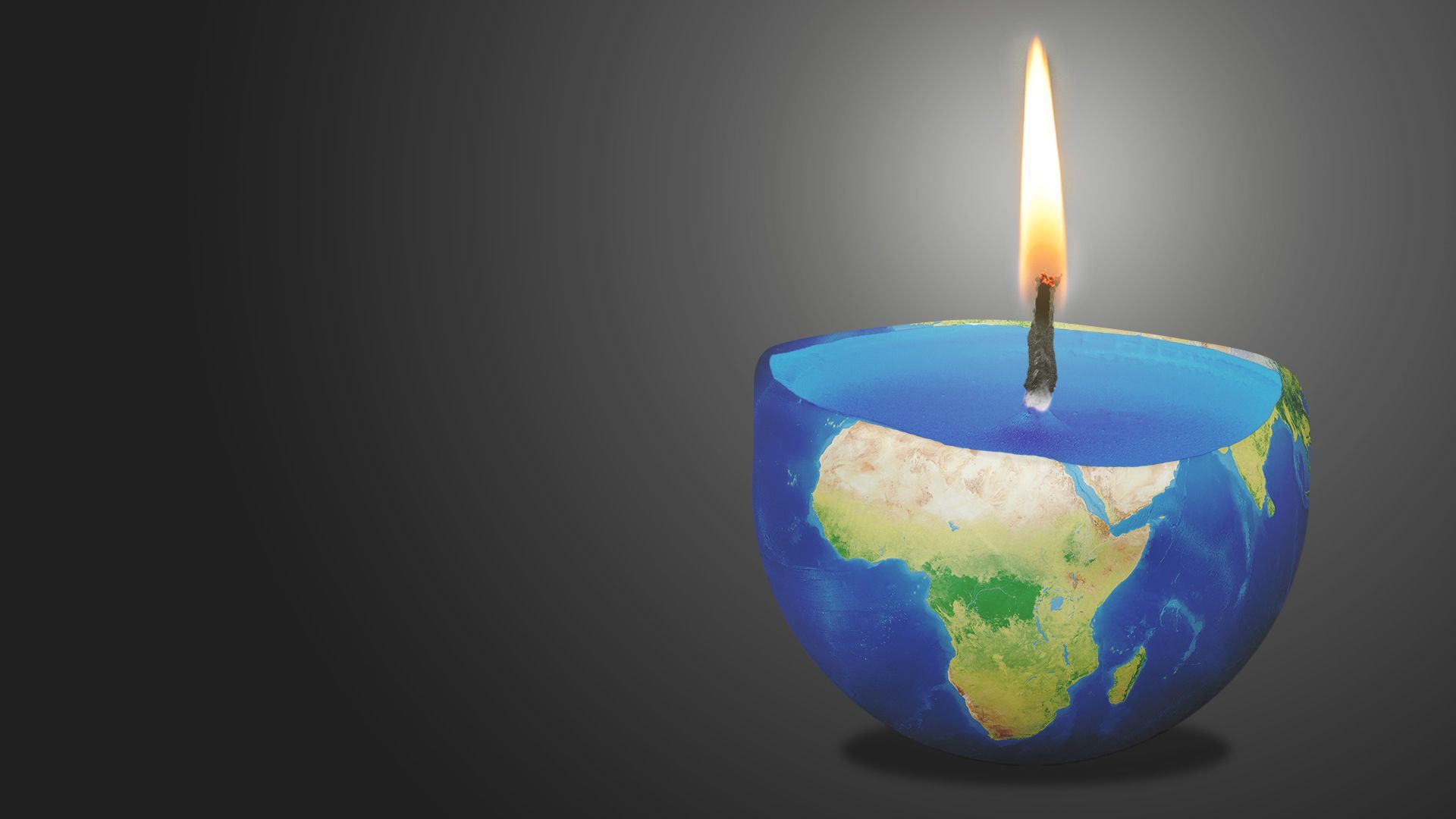 Illustration of Earth as a lit melting candle. 
