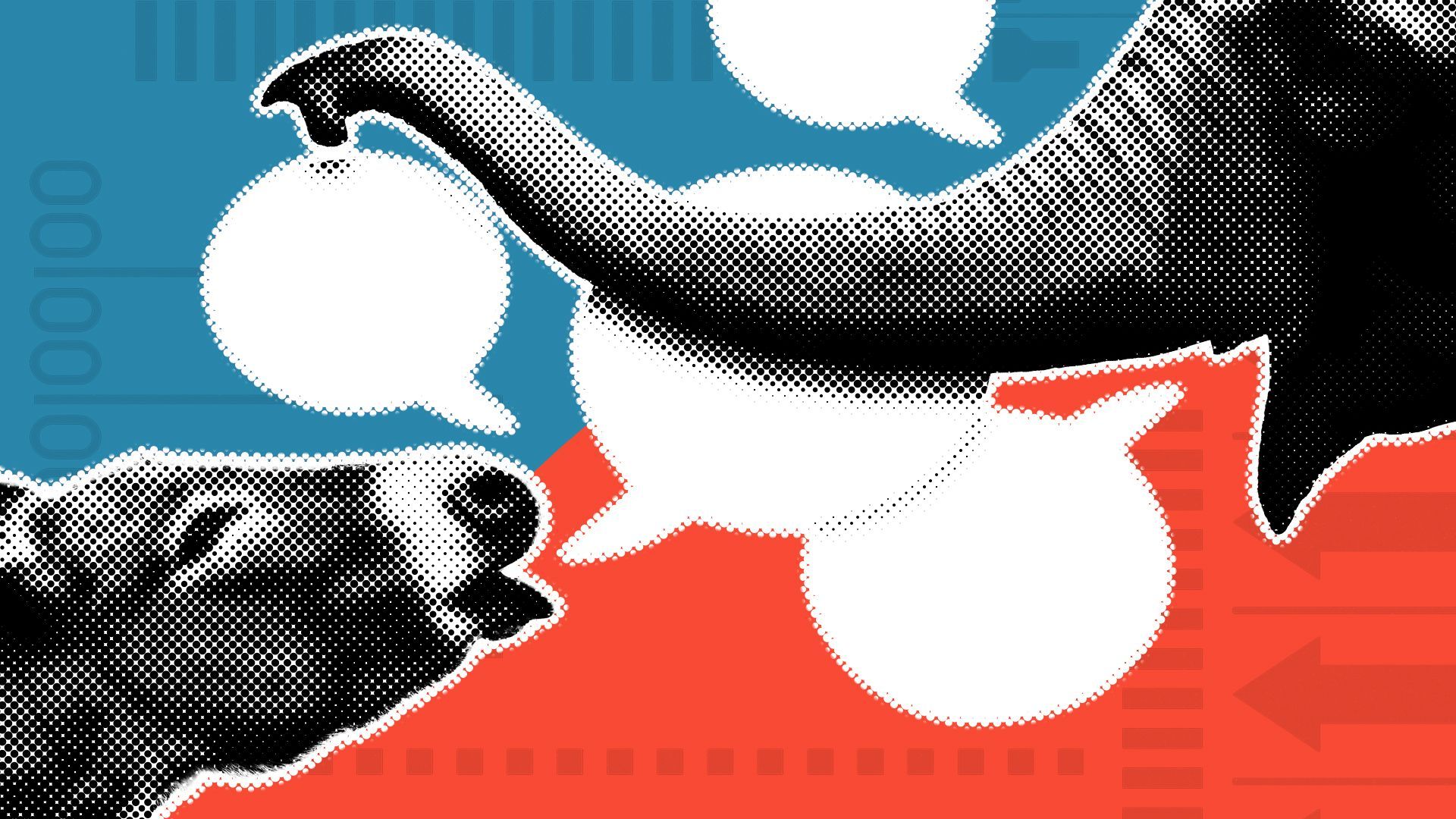 Illustration of a donkey and elephant talking.