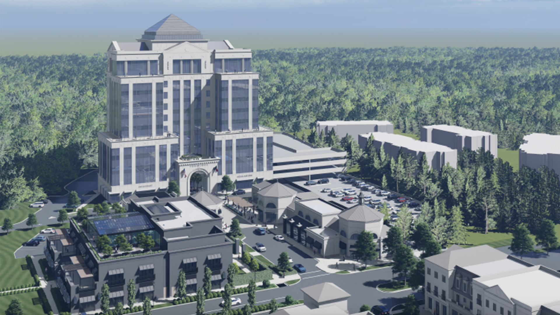 Rendering of a large 10-story tower