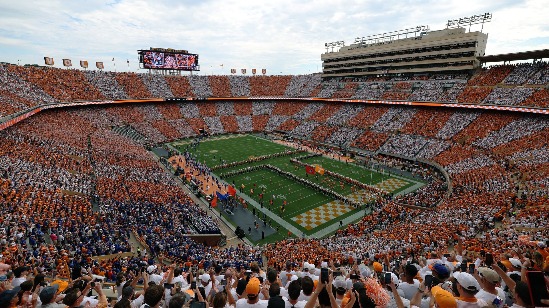 A college football stadium filled with fans.