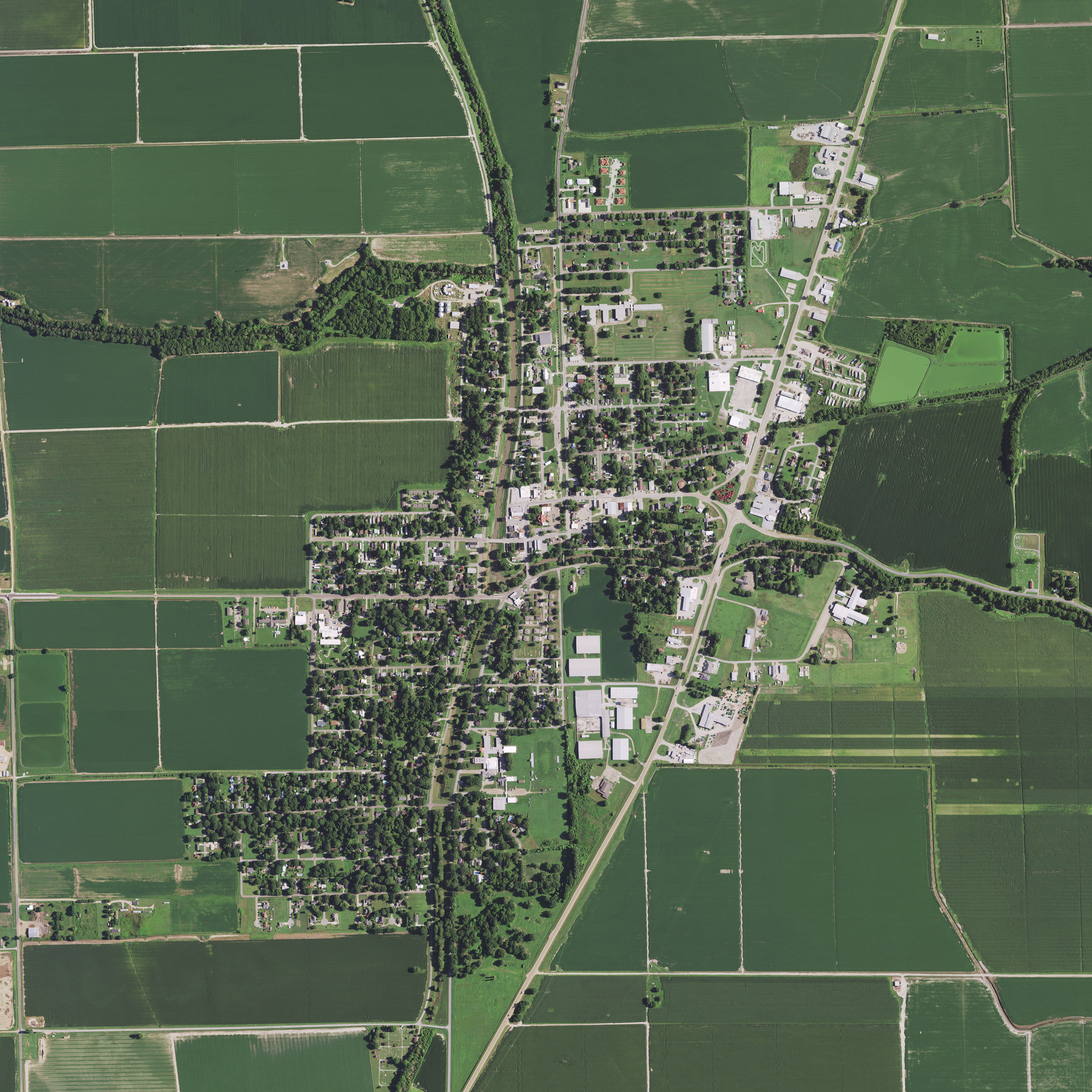 Aerial view of Rolling Fork, Mississippi before tornado damage. 