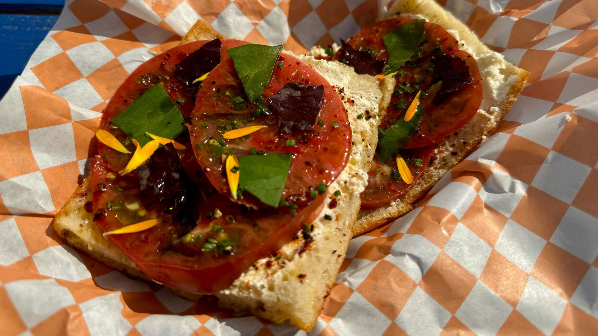 open faced tomato sandwich