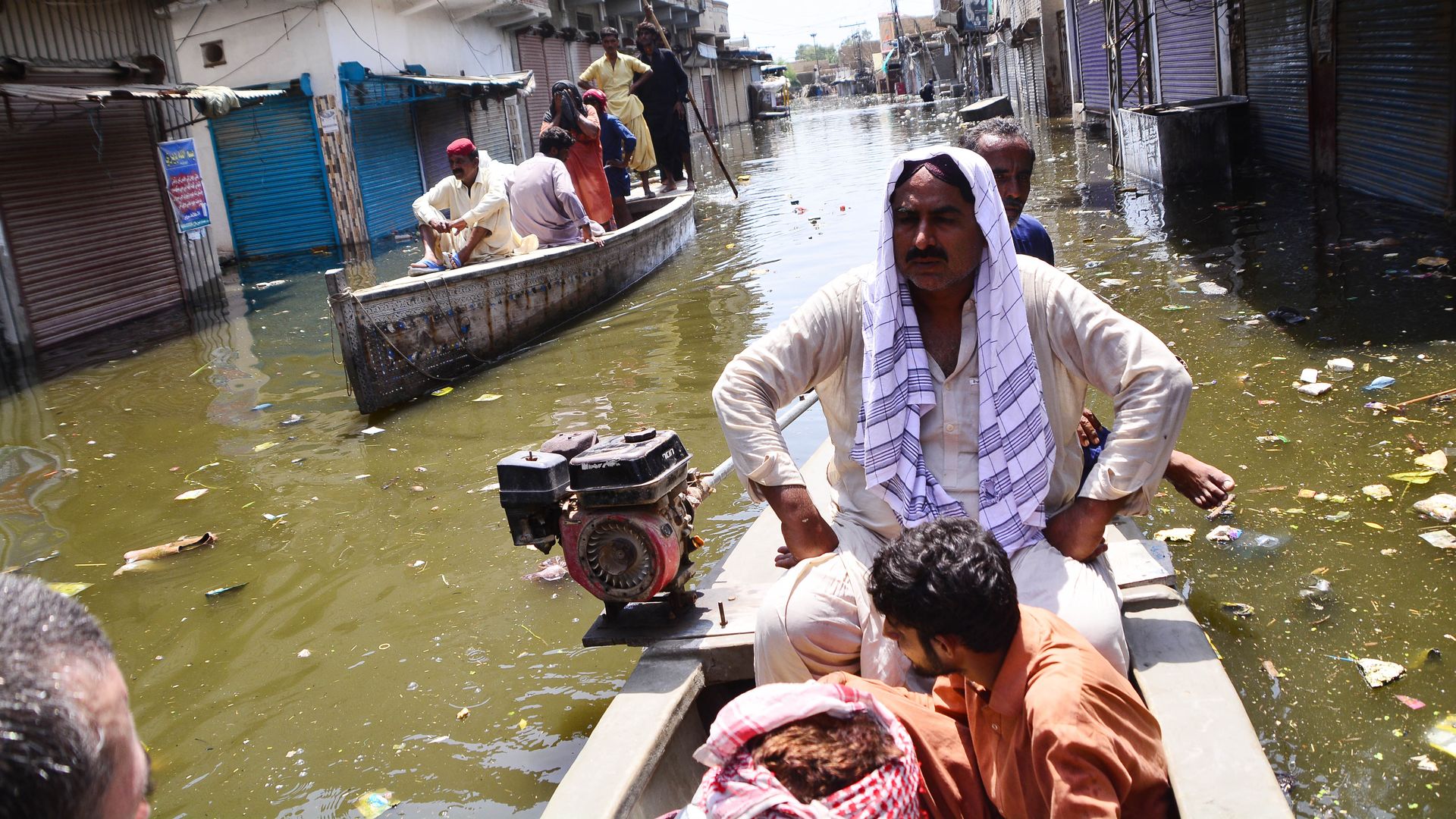People being evacuated from flooding in Daddu, Pakistan, on Sept. 7.
