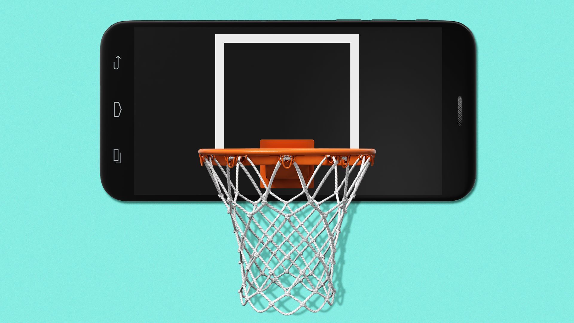Illustration of a basketball headboard made from a smartphone. 