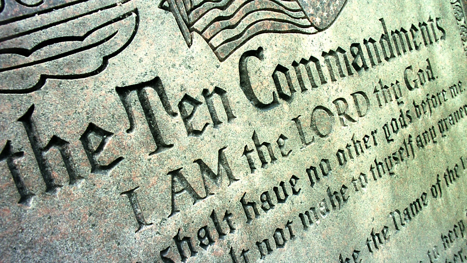 A 42-year-old Ten Commandments sculpture is on display in front of city hall June 27, 2001 in Grand Junction, CO.