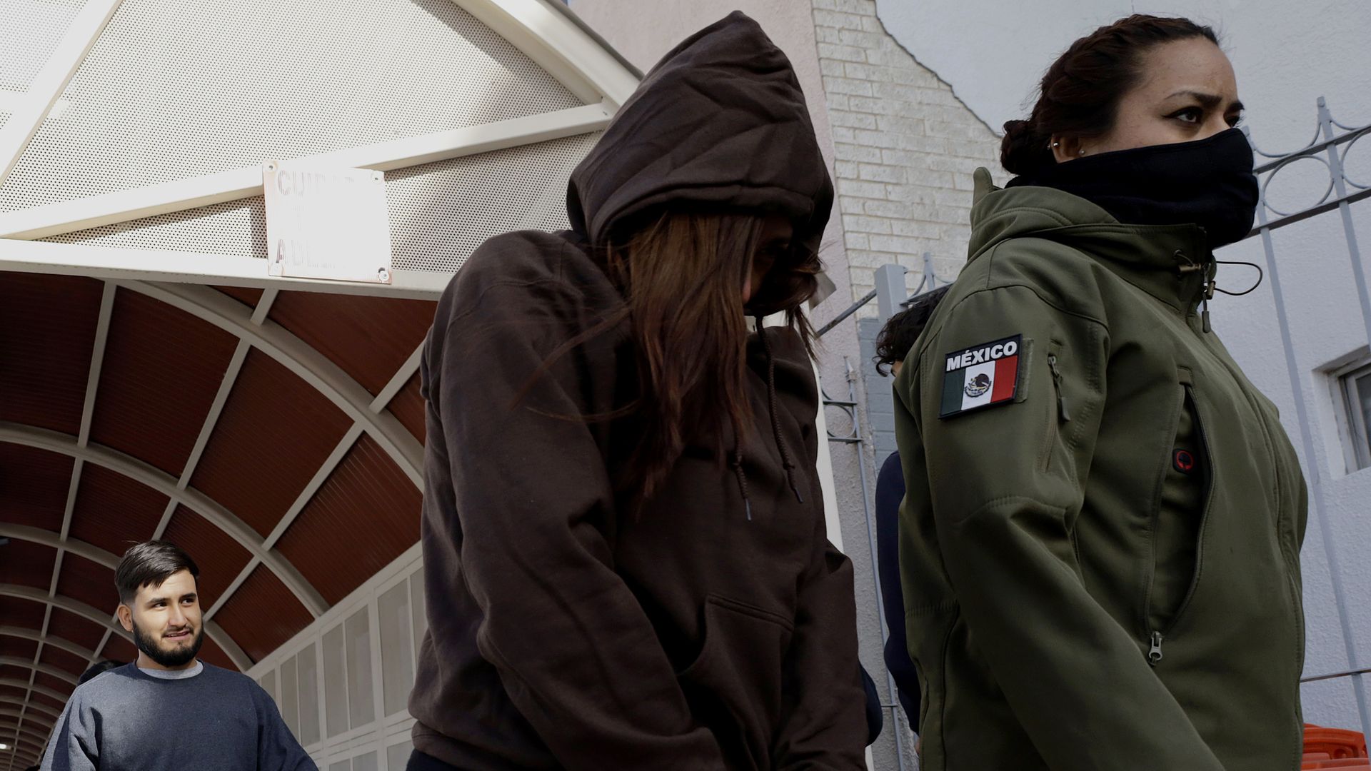 Deported immigrants from the U.S. are guarded by elements of the National Institute of Migration at the entrance of the Paso del Norte International Bridge in Ciudad Juarez, Mexico, on February 1, 2025.