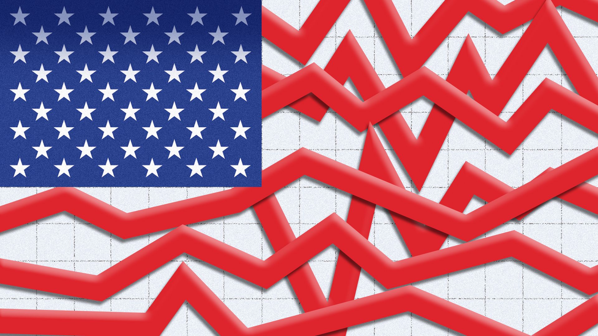 Illustration of an American flag as a chaotic line chart