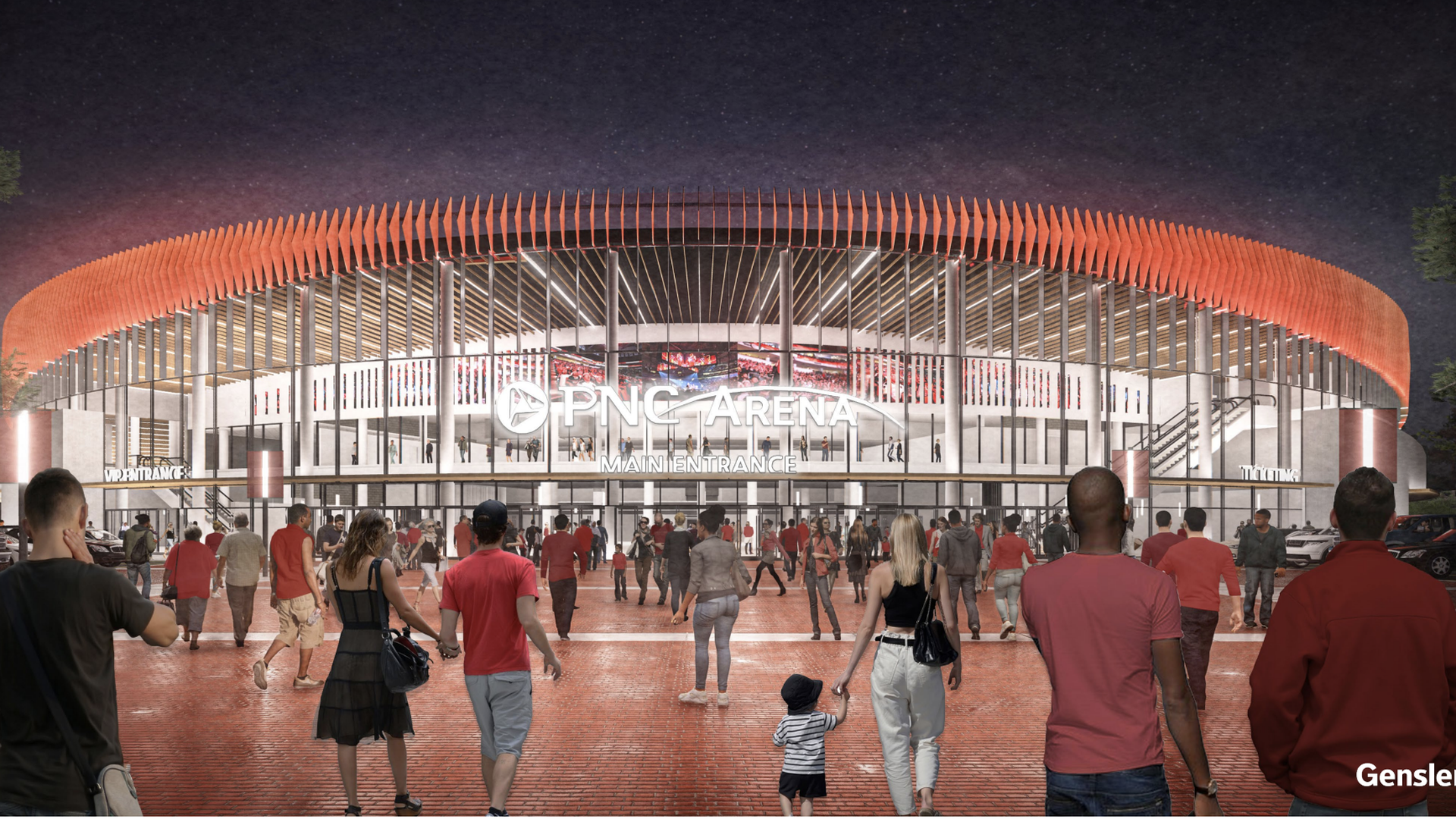 A rendering of the PNC Arena facade