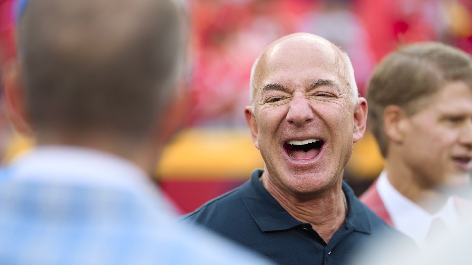eff Bezos looks on from the sidlines before kickoff between the Kansas City Chiefs and Los Angeles Chargers at GEHA Field at Arrowhead Stadium on September 15, 2022 in Kansas City, Missouri. 