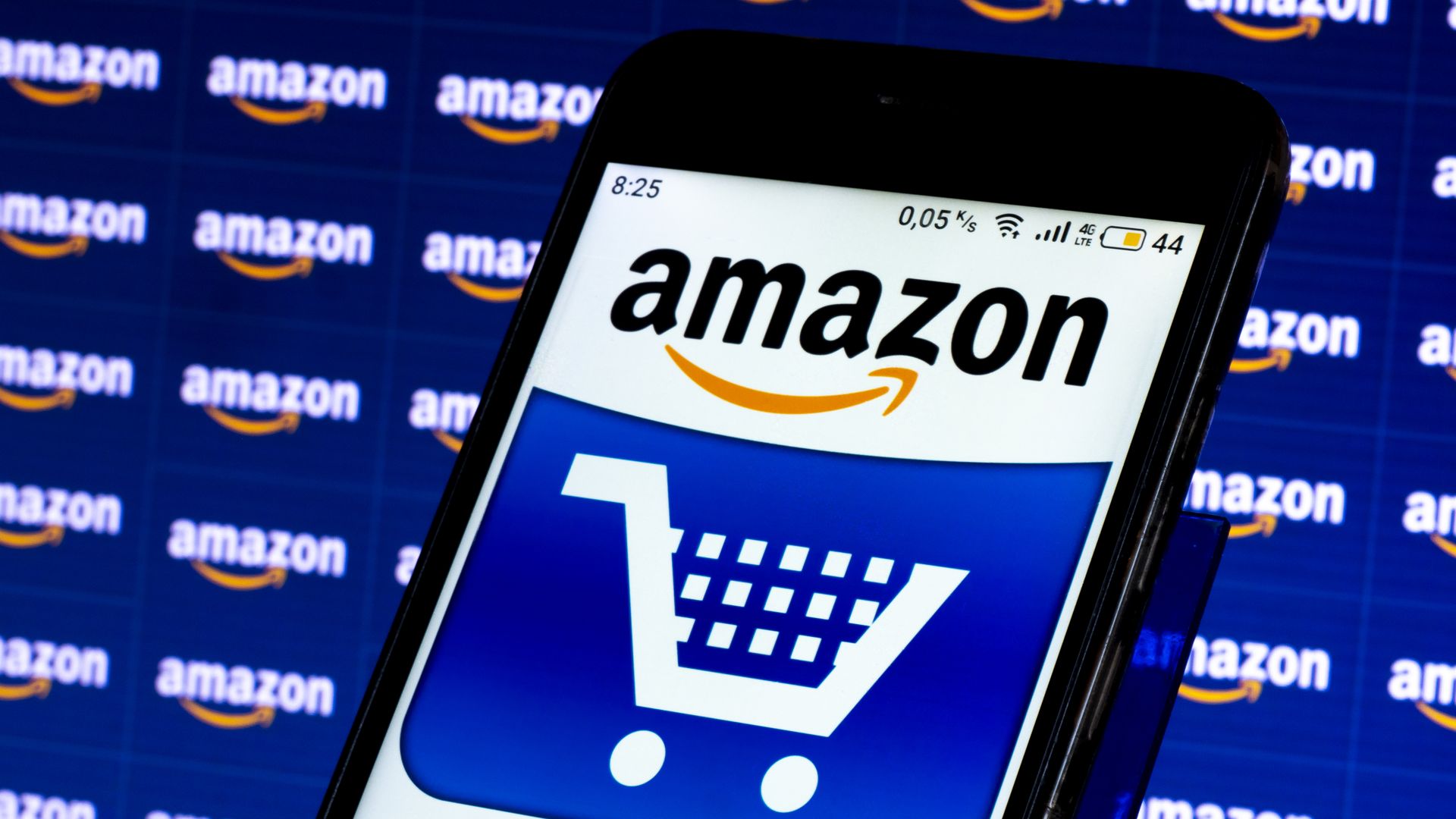 A photo of a smartphone depicting the Amazon logo