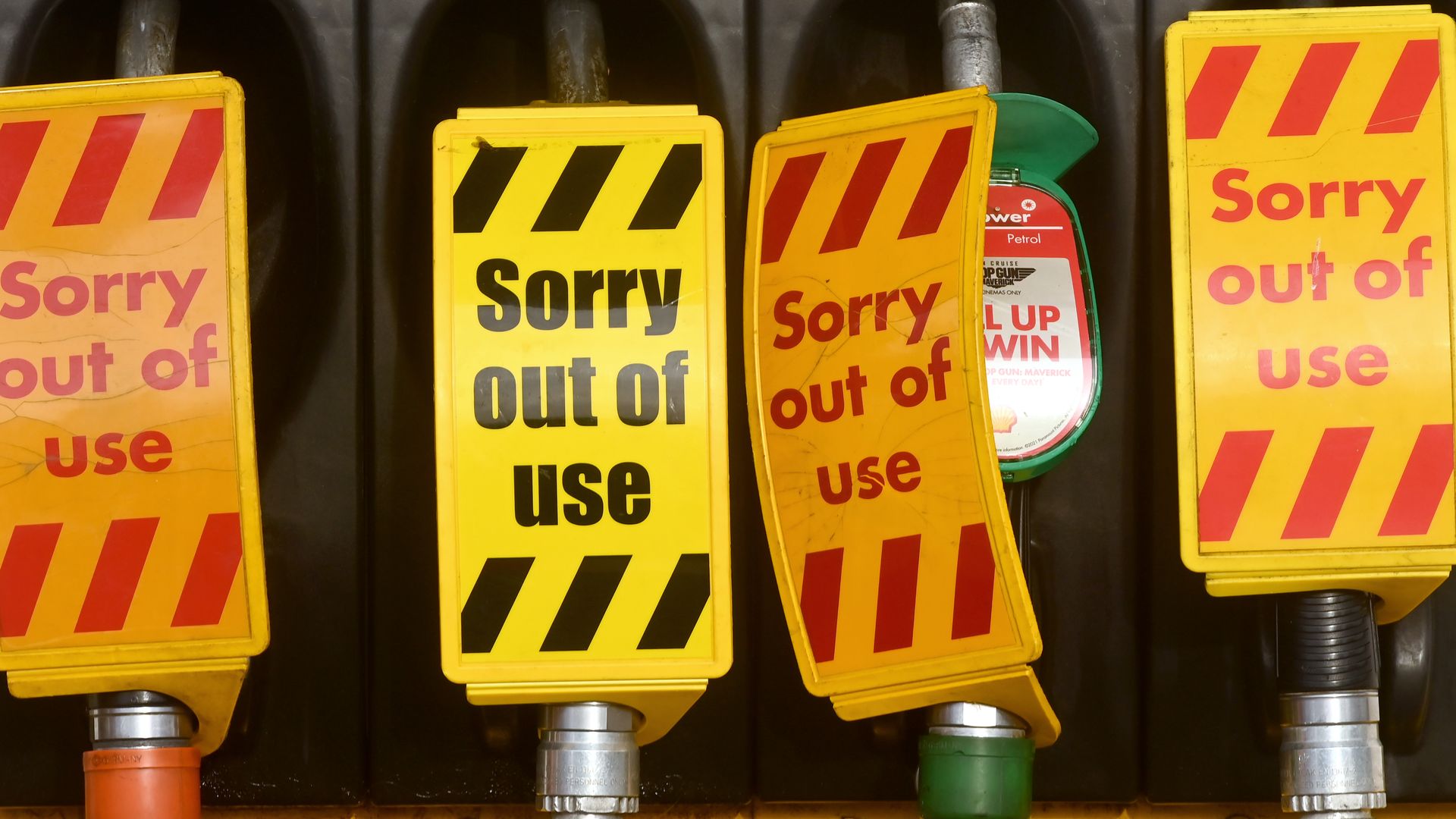 Closed fuel pumps at a station in Colchester, England. on Sept. 28.